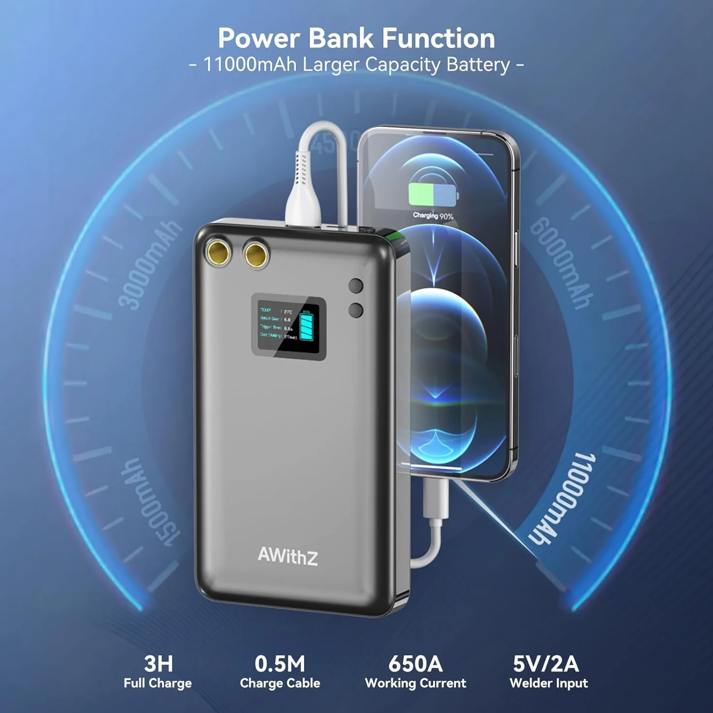 Soldador de puntos para baterías, soldador de puntos portátil para baterías con 11000mAh, LCD de 1,5 pulgadas, mini soldador de puntos de 99 velocidades para reparar/cambiar/construir uno mismo
