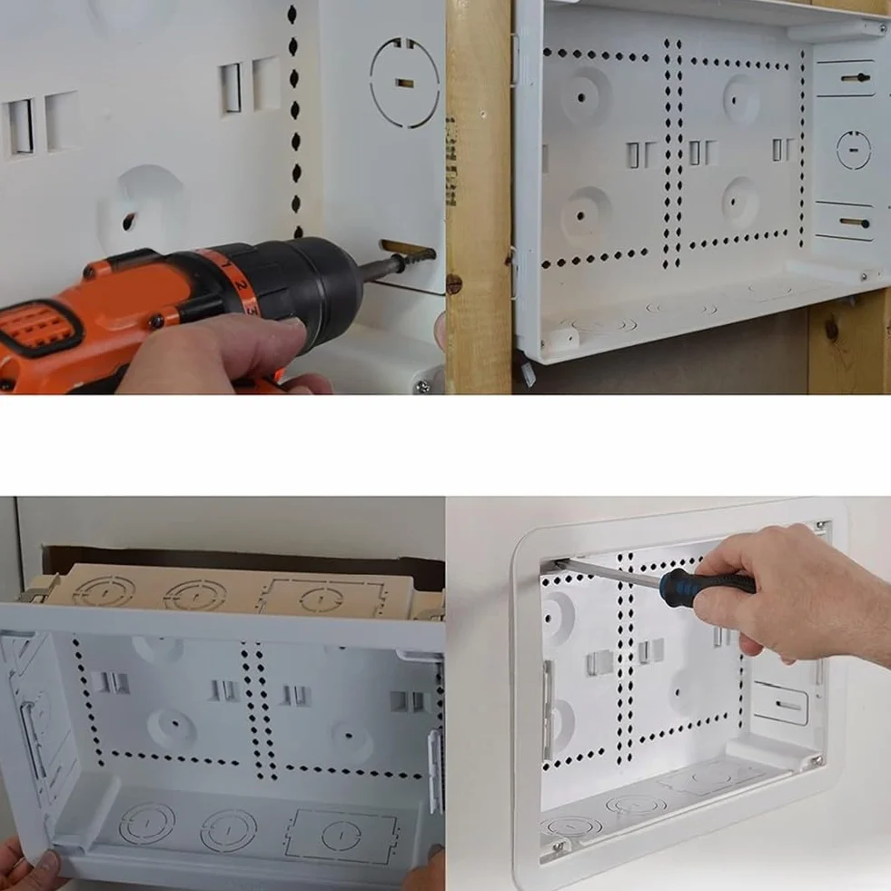 DAZZLEEX Caja de gestión de cables para unidad de TV o medios de pared, organizador de cables y cables de 9 pulgadas empotrable