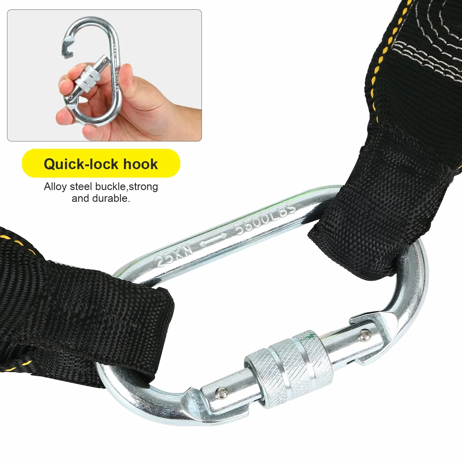 Correa de recogida con mosquetón de rosca, cinturón de seguridad profesional de cuerpo completo, anclaje protección contra caídas, hasta 100 kg
