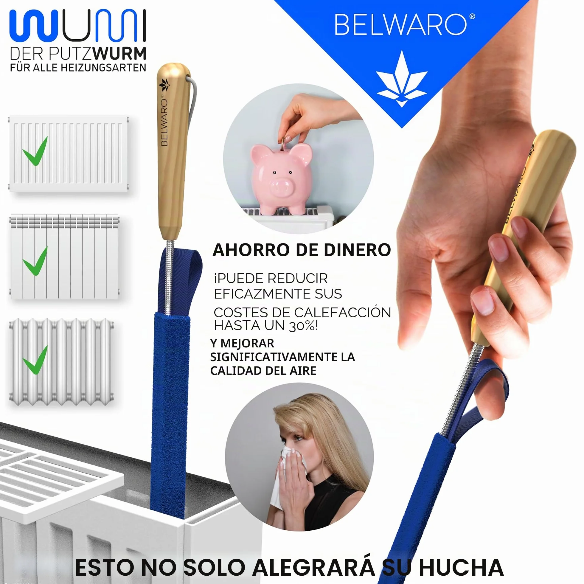 WUMI - Cepillo de limpieza para radiadores con 2 mangueras de microfibra extralargas, muy flexible y lavable, limpieza rápida