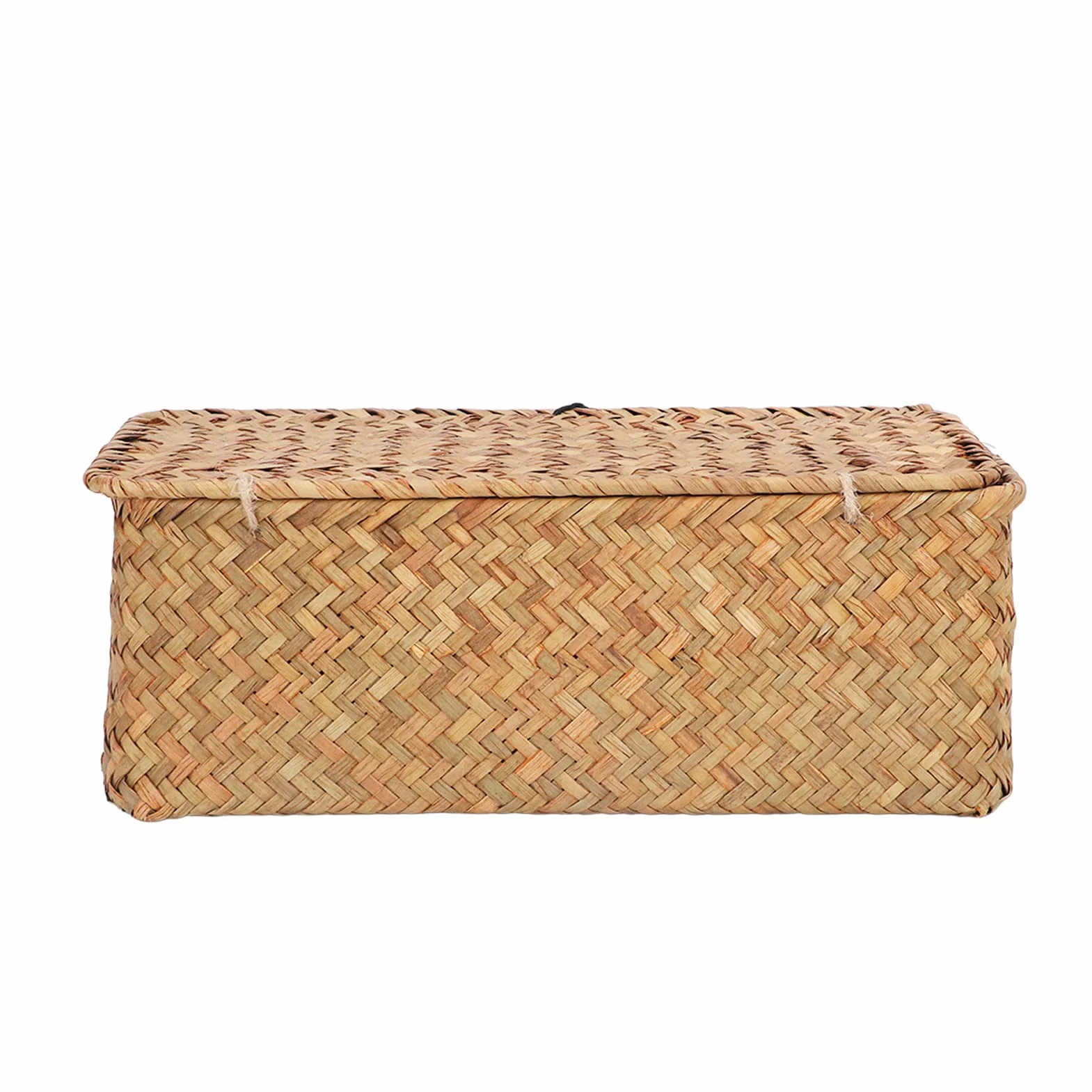 Cesta de Mimbre Rectangular con Tapa Organizador Almacenamiento Hogar Jardín Hecho a Mano