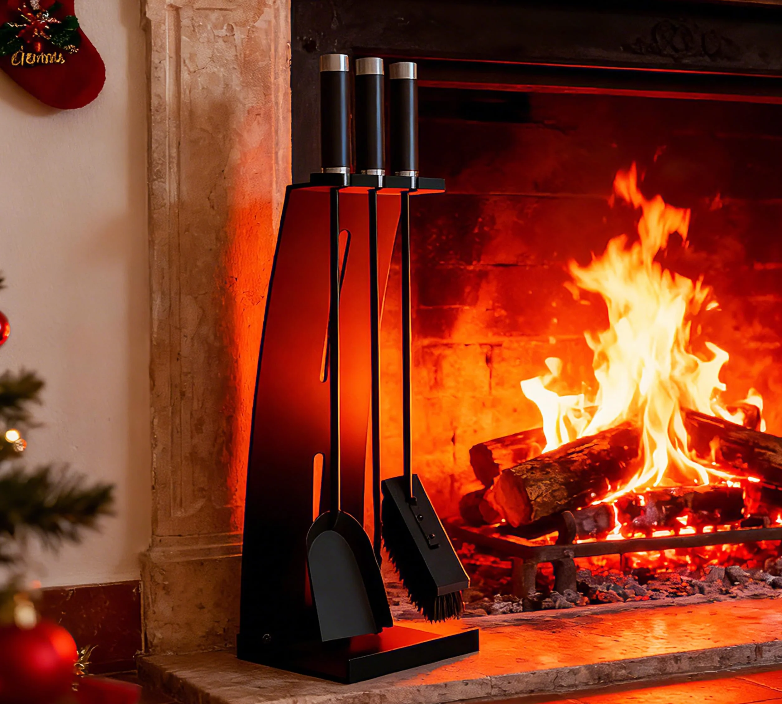 Kingson Juego de herramientas para chimenea de 4 piezas con asas compuestas, juego de accesorios para chimenea con recubrimiento en polvo negro, 54,5 cm de altura
