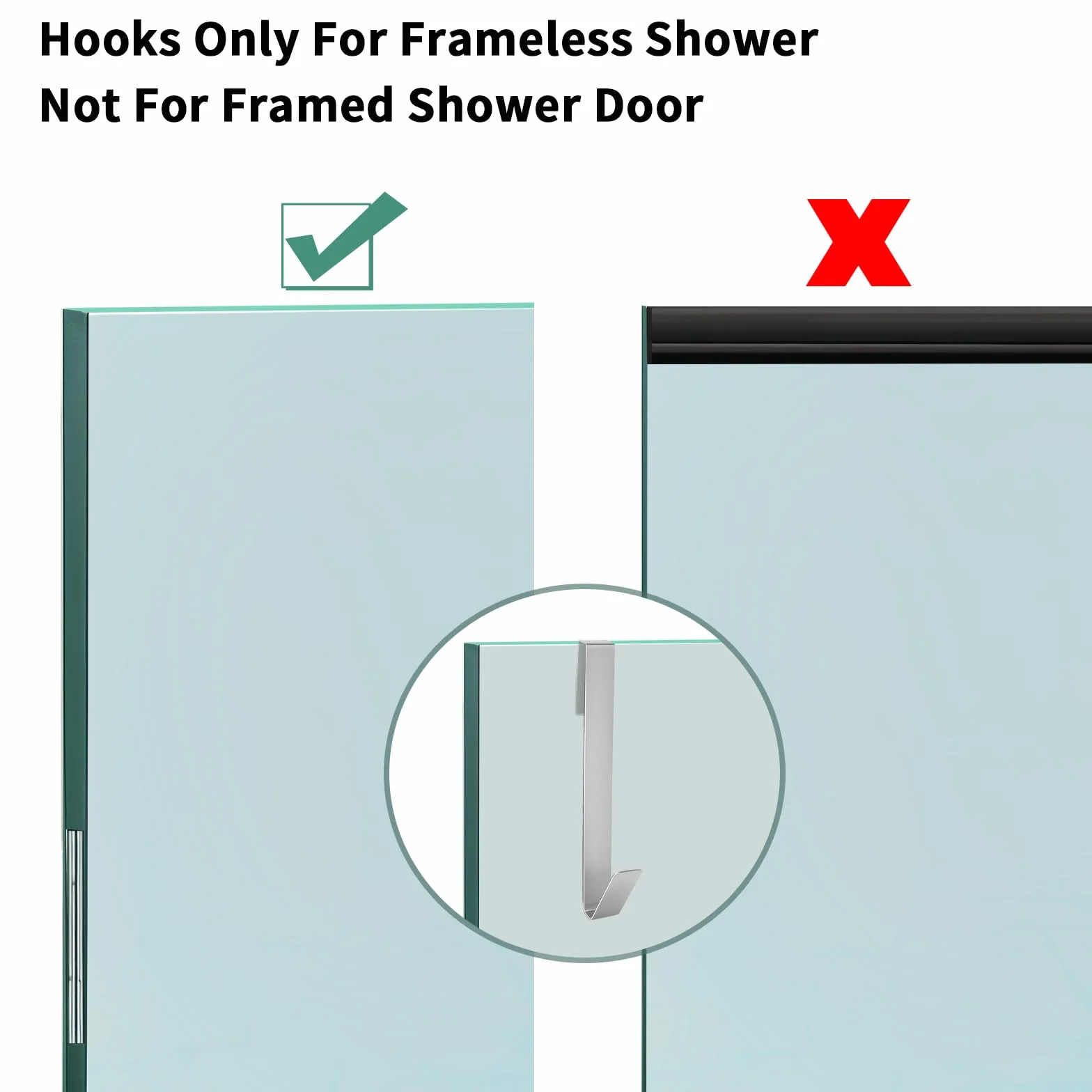 Ganchos de Ducha 4 Piezas en Acero Inoxidable - Porta Toallas para Vidrio sin Perforar, Antideslizante y Resistente, Fácil de Colgar para Baño, Ducha y Cocina para Vidrio hasta 13mm de Espesor