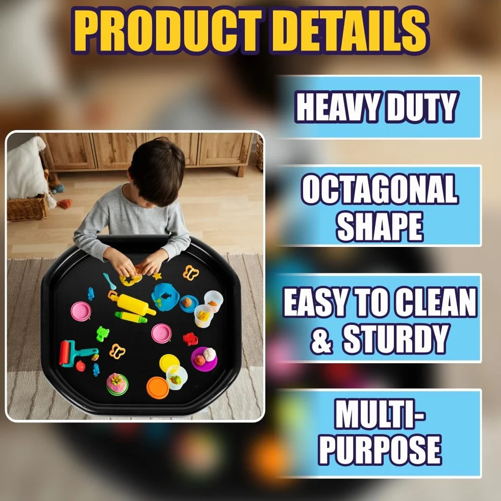 Bandeja de mezcla pequeña de 70 cm x 70 cm, bandeja surtida de plástico para niños (Negro)