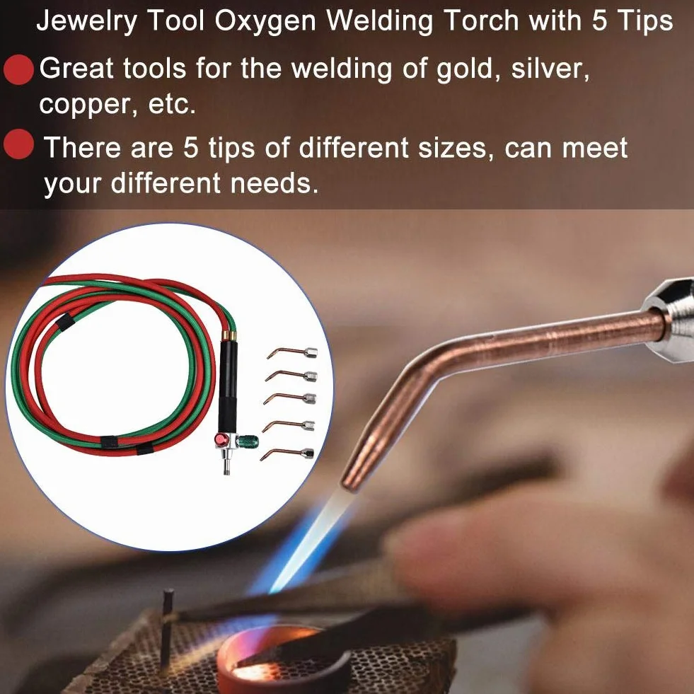 Antorcha de soldadura de joyería, equipo de procesamiento de joyería Herramienta de antorcha de soldadura de oxígeno Pistola de llama con 5 puntas