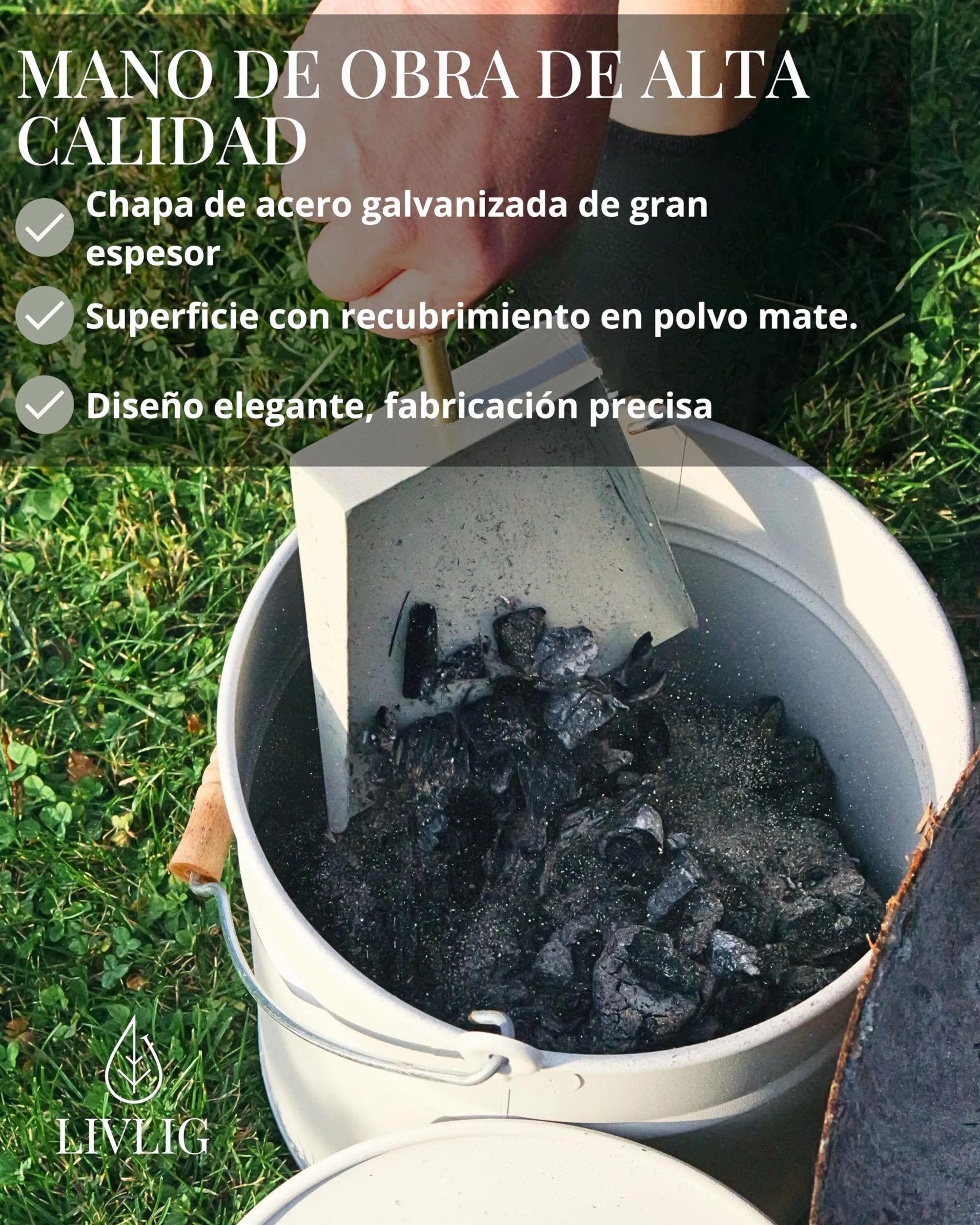 LIVLIG Cubo de Cenizas Con Tapa, 10 L, de Zinc, Metal, Beige - Accesorio Para Chimenea