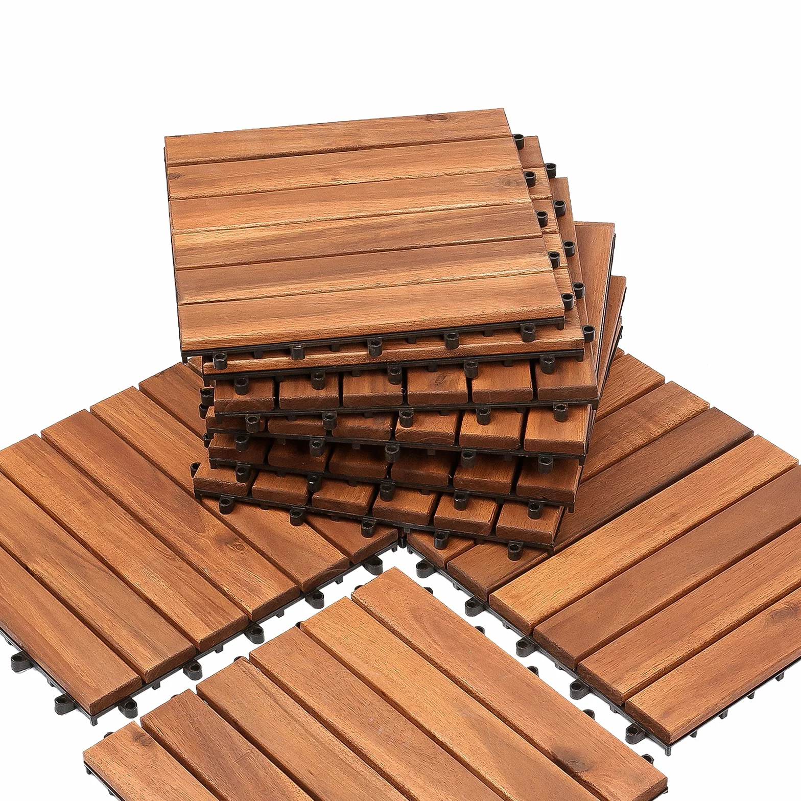 Randaco Baldosas de madera de acacia, 30 x 30 cm, juego de 11 baldosas, 1 m², baldosa de balcón con drenaje para exteriores, jardín, terraza, azulejos de jardín