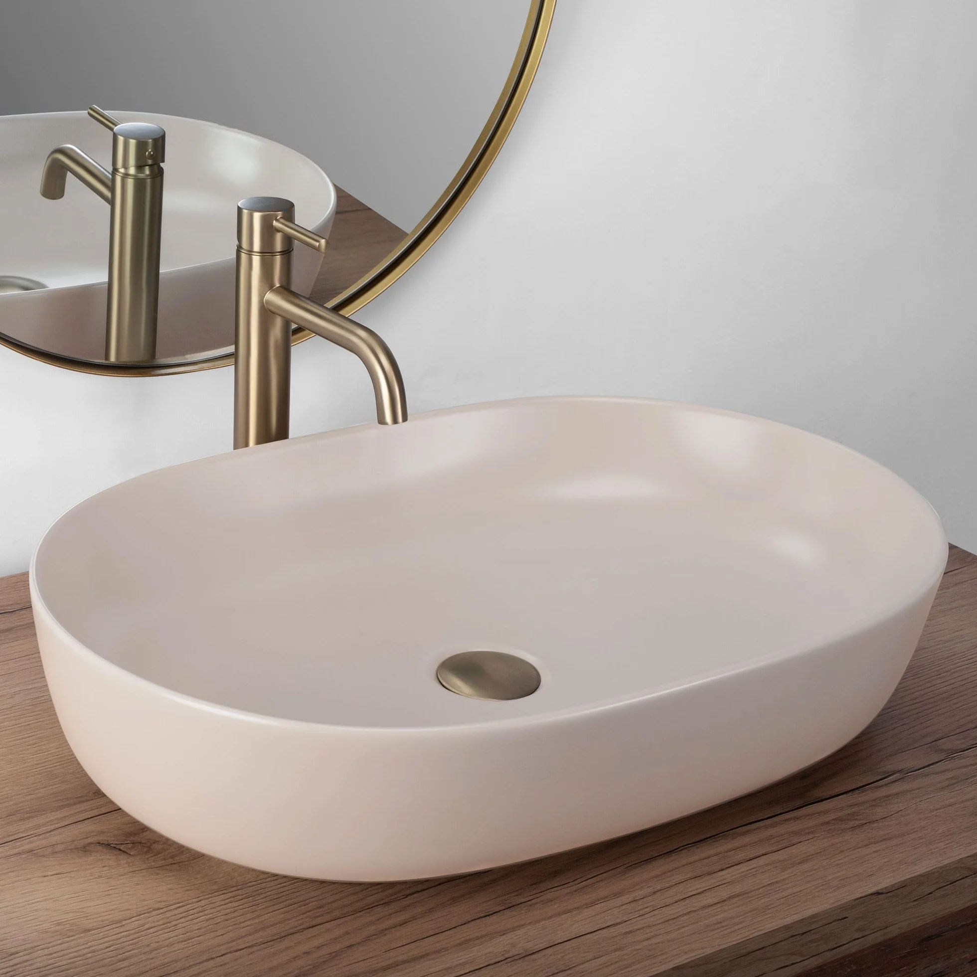 Rea Lavabo sobre Encimera CLEO 61 BEIGE MATE Lavabo de baño 41,5 x 60,5 x 14 cm Cerámica (Beige)