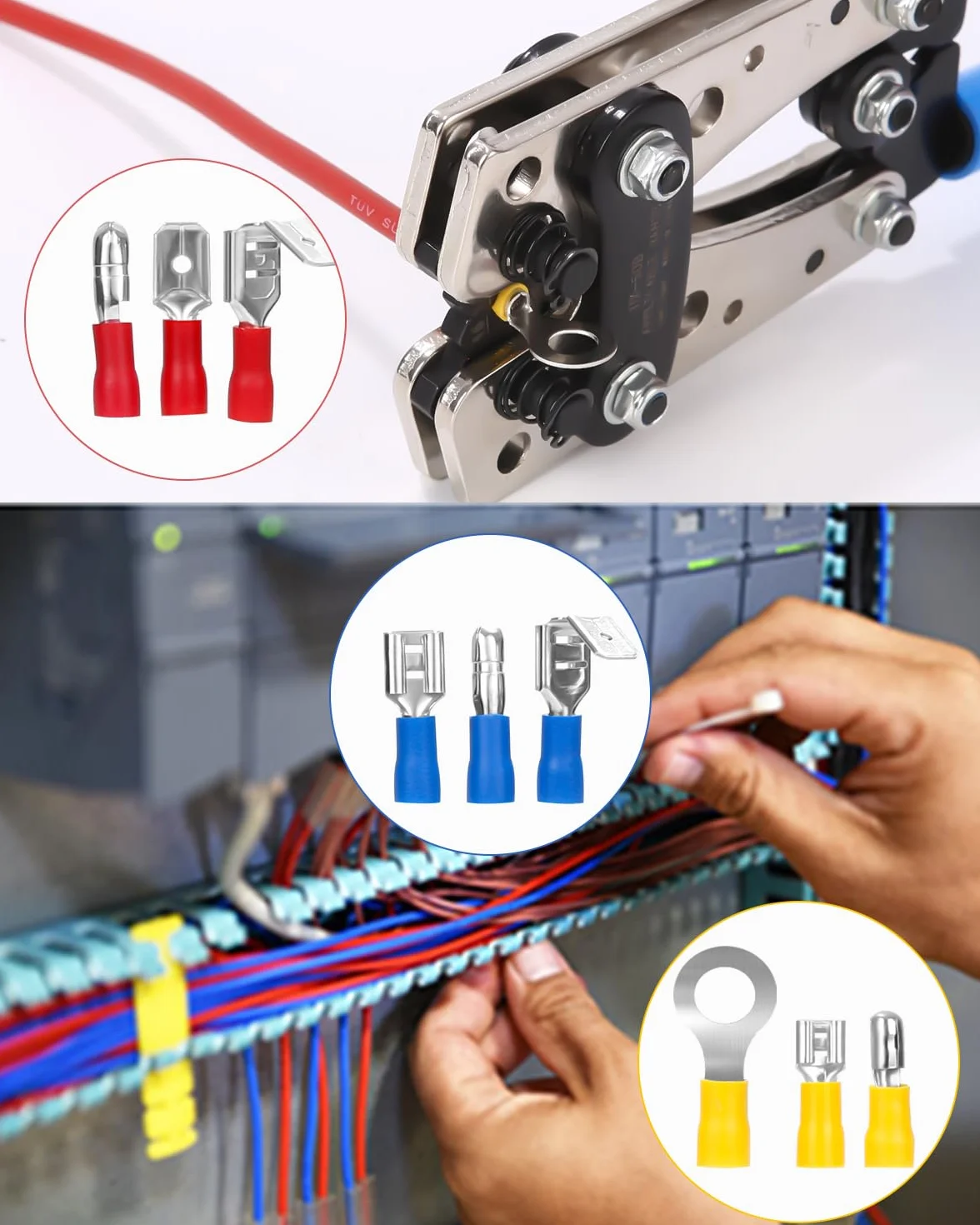 480 Piezas Terminales Eléctricos,30 Tipos terminales eléctricos con aislados,Conectores Macho/Hembra Aislados Crimp Terminal Pala y Horquilla,con Caja de Surtido, para Industria electricistas Sistema