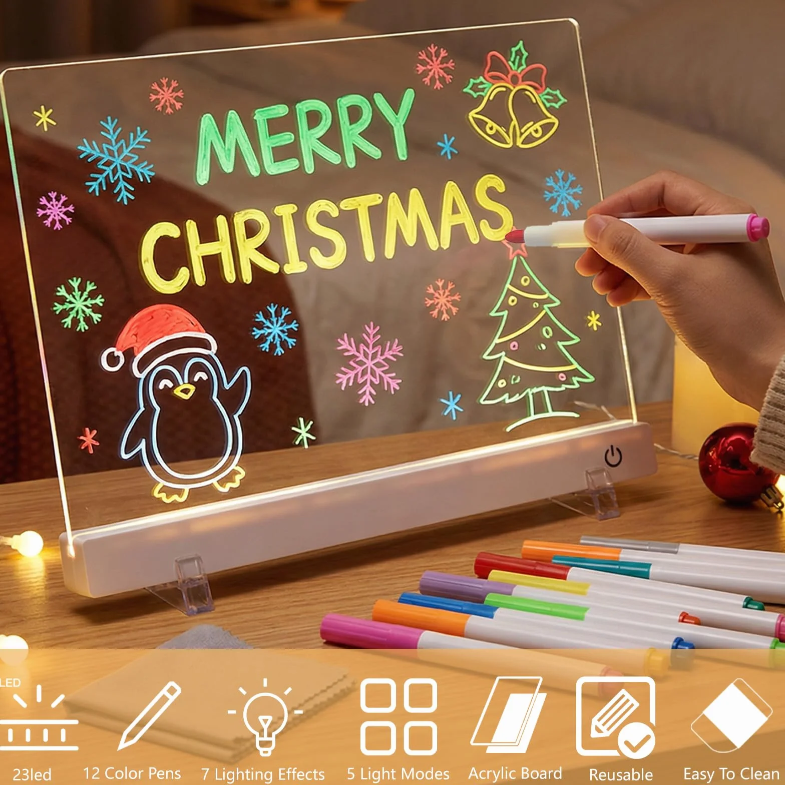 Tablero acrílico luminoso LED mensaje 12 colores bolígrafo regalo niños adolescentes