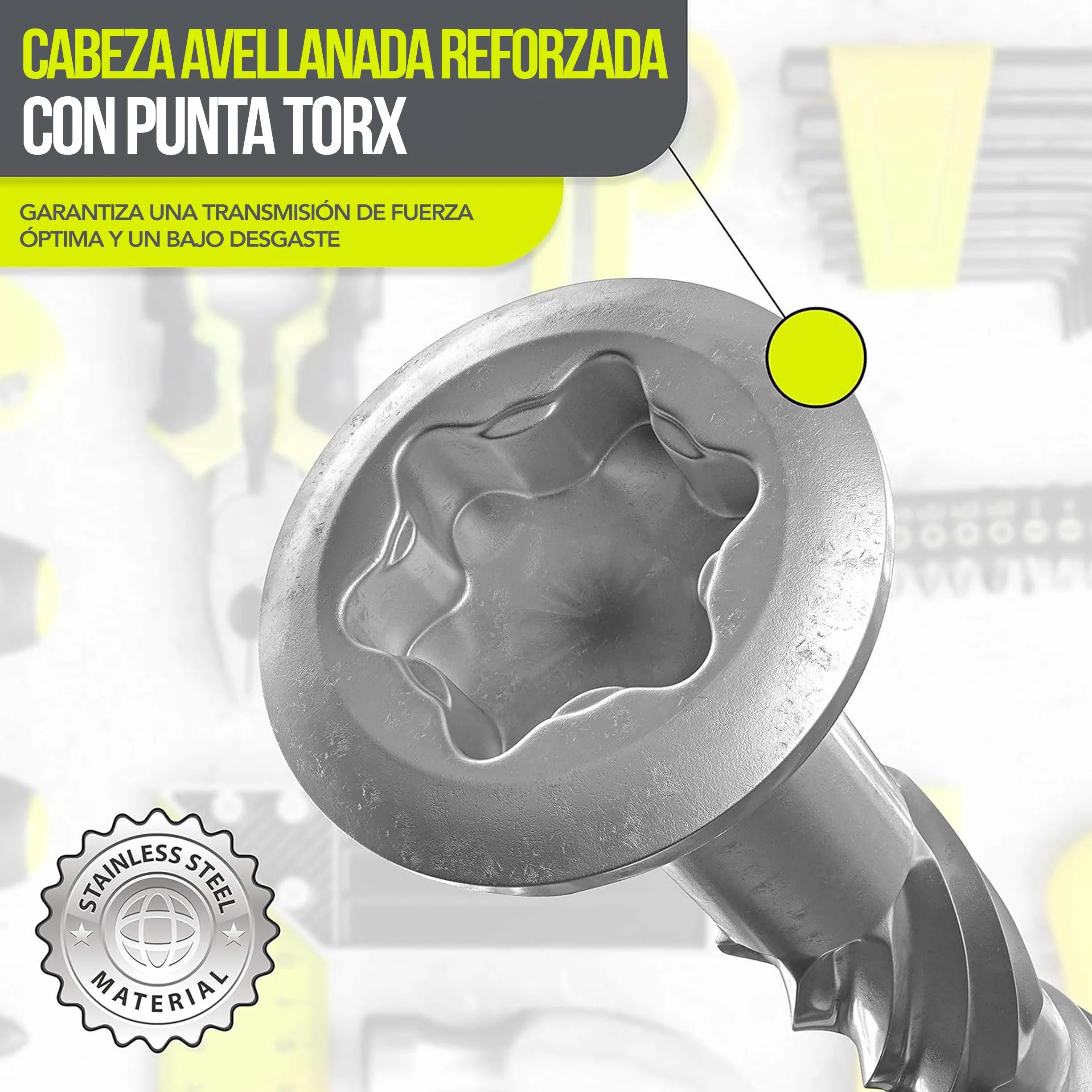 Tornillos para terraza Muesca de corte Torx | A2 TX25-5,0x50mm - 200 uds| Tornillos para tarimas de acero inoxidable de primera calidad con recubrimiento deslizante, tornillo tarima madera