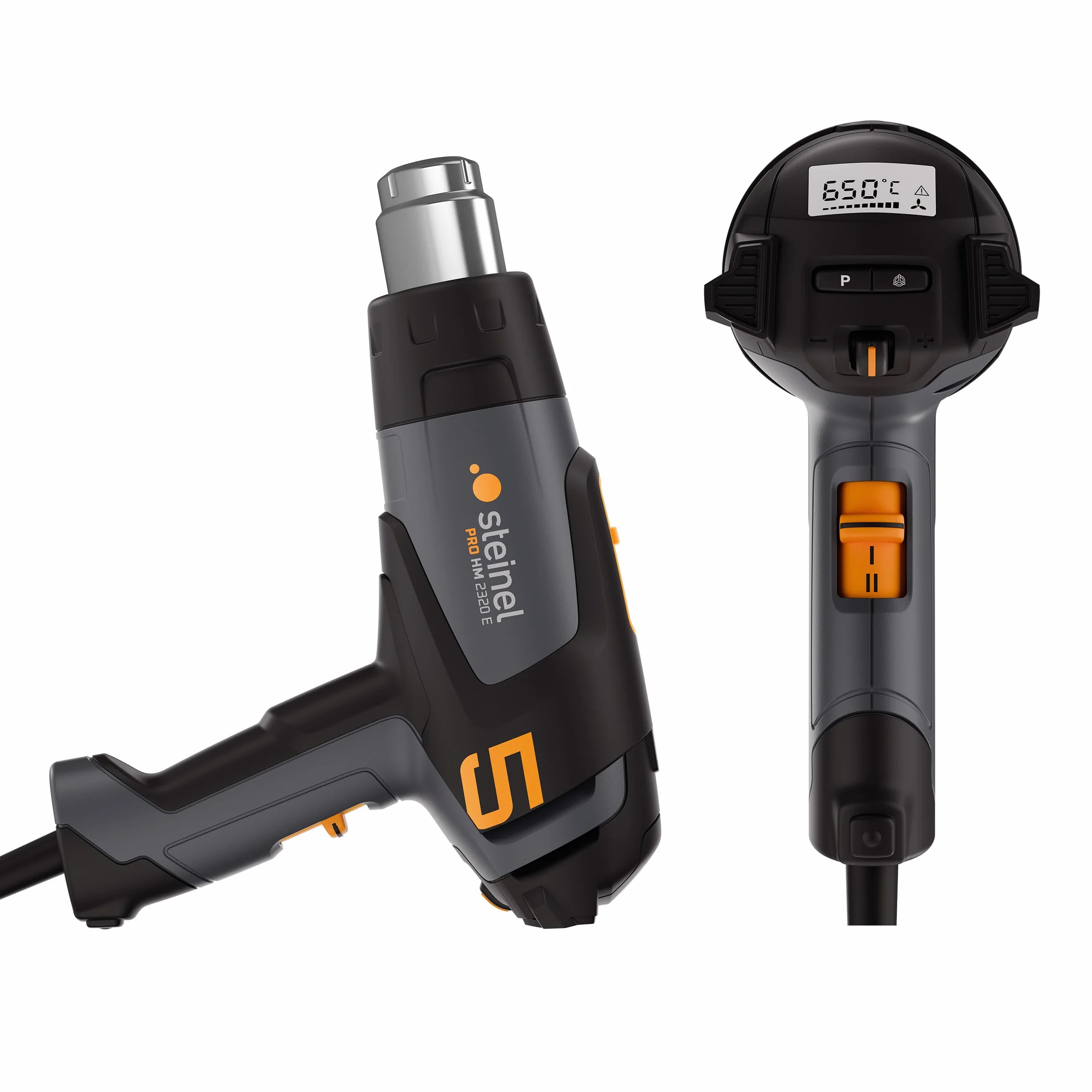 Steinel Pistola de aire caliente HM 2320 E Set, incl. boquillas y tubo termorretráctil, pistola de aire caliente profesional 2300 W, 80°-650°C, pantalla LCD, calefacción cerámica