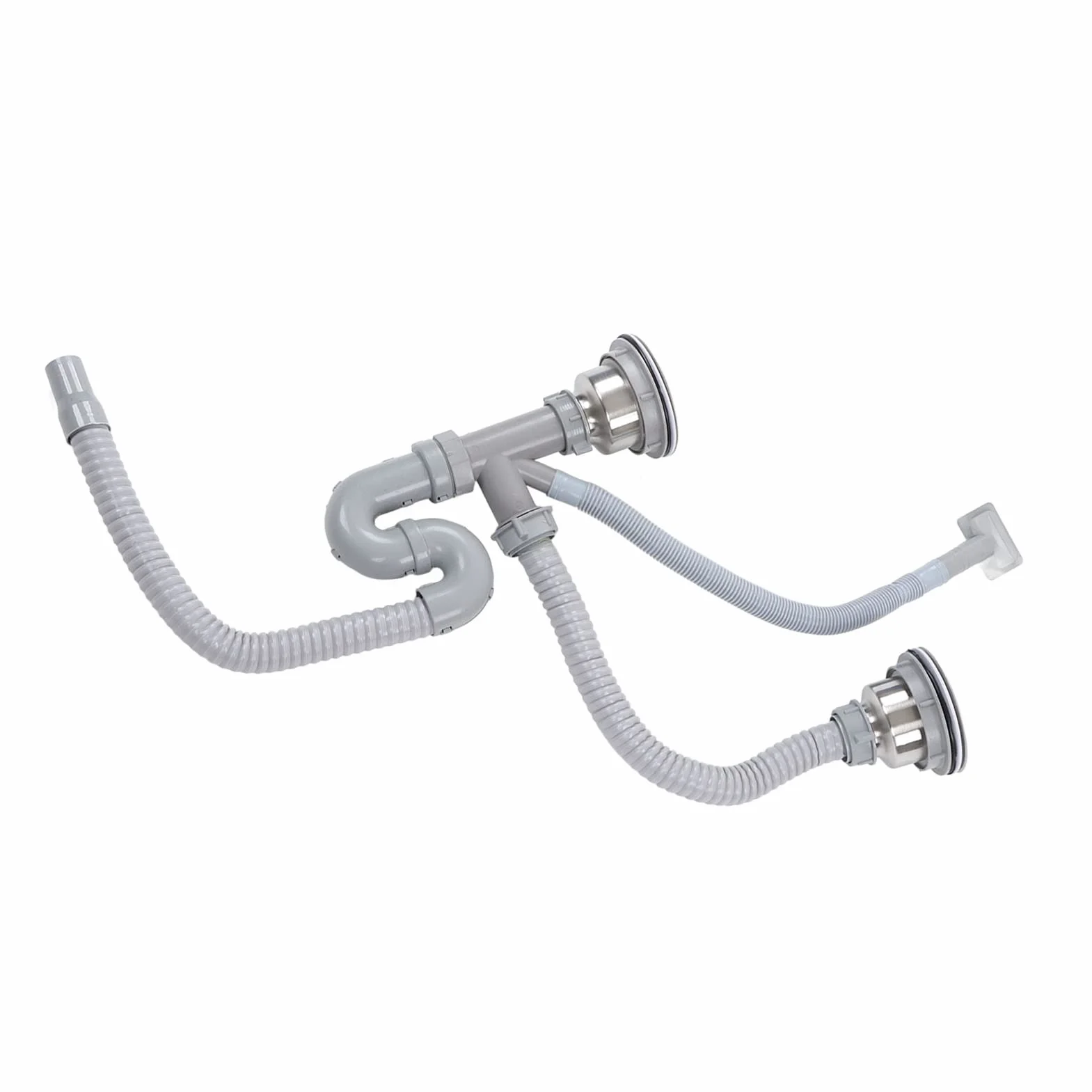Tubo escurridor de fregadero de cocina de acero inoxidable y ABS con doble drenaje, drenaje rápido, fácil instalación para baño y hogar