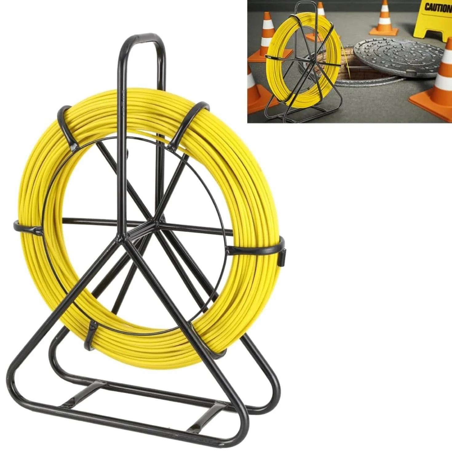 Guía de Fibra de Vidrio Fish Tape Cable de fibra de vidrio Cable Eléctrico de Fibra de Vidrio100m Ø6mm Conducto Cable Rodder Fibra de Vidrio Cable Rod Extractor con Jaula y Soporte