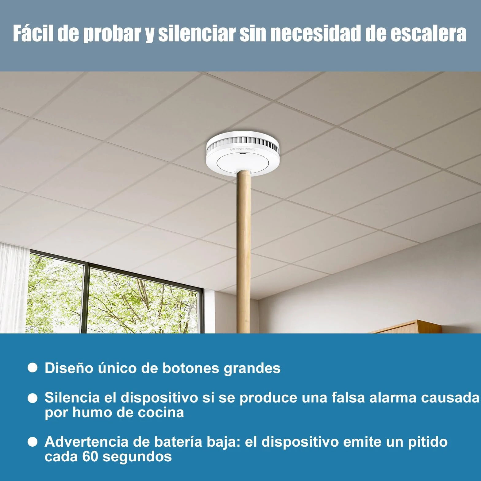 Detector de Humo de 10 años con Soporte magnético, Detector de Incendios sin LED Parpadeante, Alarma Audible de 85 dB, función de Silencio, pequeña Alarma de Incendio Blanco, EN14604