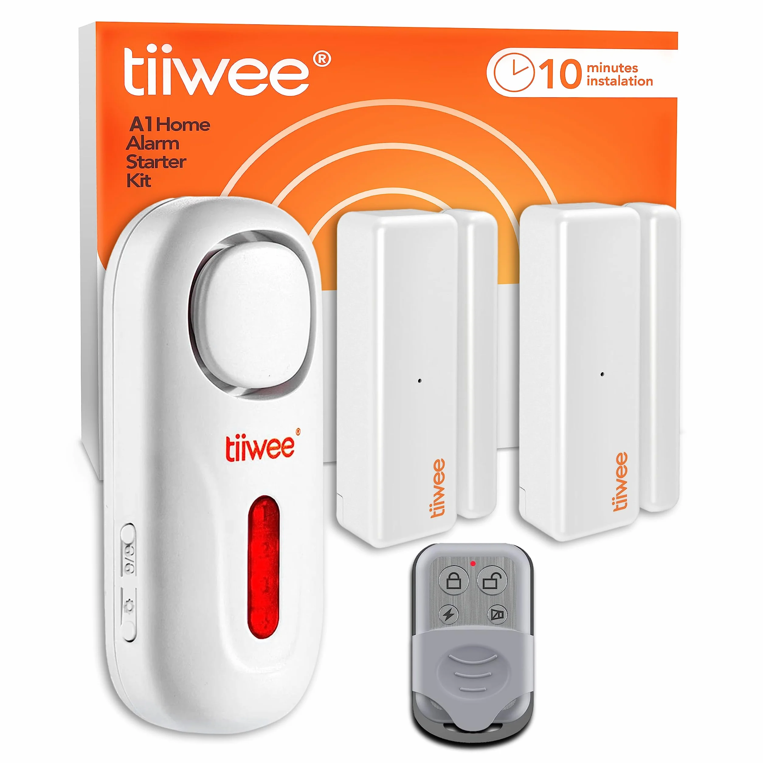 tiiwee A1 Sistema de Alarma para Casa – Sirena 120 dB, 2 Sensores para Puertas/Ventanas, Control Remoto – Inalámbrico, Fácil de Instalar, Funciona con Pilas, Ampliable para Hogar o Garaje