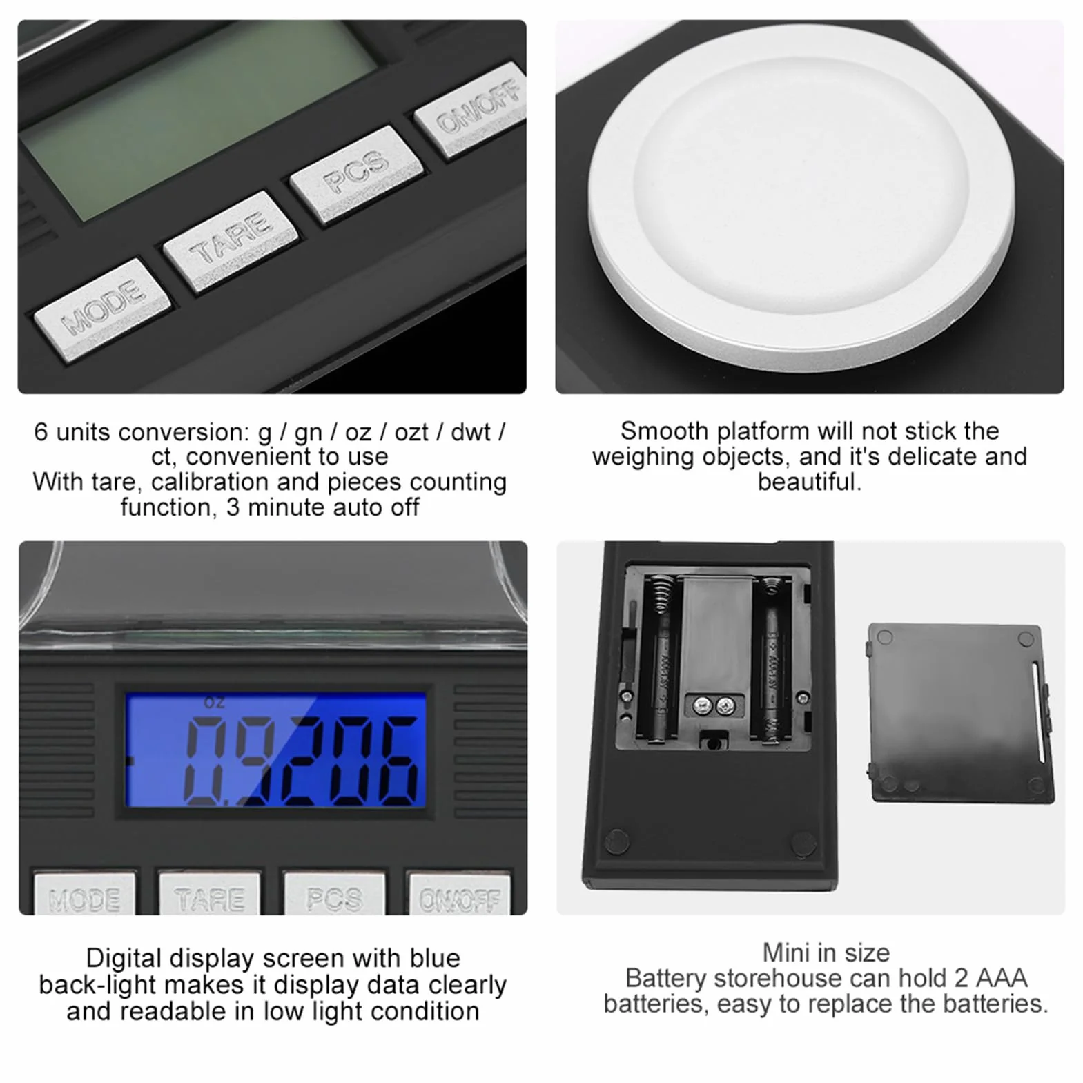 Báscula Digital de Miligramos para Joyería, 10G, 20G, 50G, 100G, 0,001G, Precisión, Conversión de 6 Unidades, Luz Trasera Azul, Báscula de Pantalla Digital con (100 gramos)