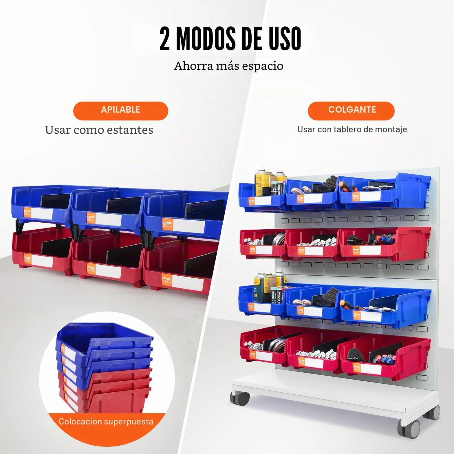 VEVOR Contenedor de Pernos 6 Cajas de Almacenamiento Apilables para Taller 276 x 279 x 128 mm Combinación Azul/Roja Contenedor de Herramientas para Armario, Cocina, Oficina, Despensa, Estante, Pared