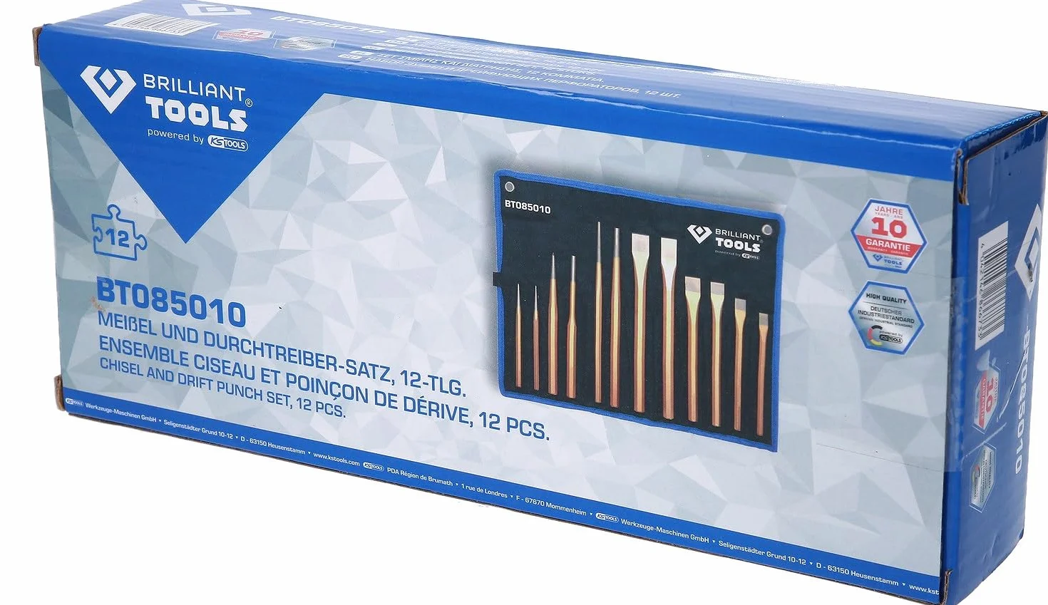 BRILLIANT TOOLS BT085010 Juego de cinceles y botadores, 12 pzs [Powered by KS TOOLS]