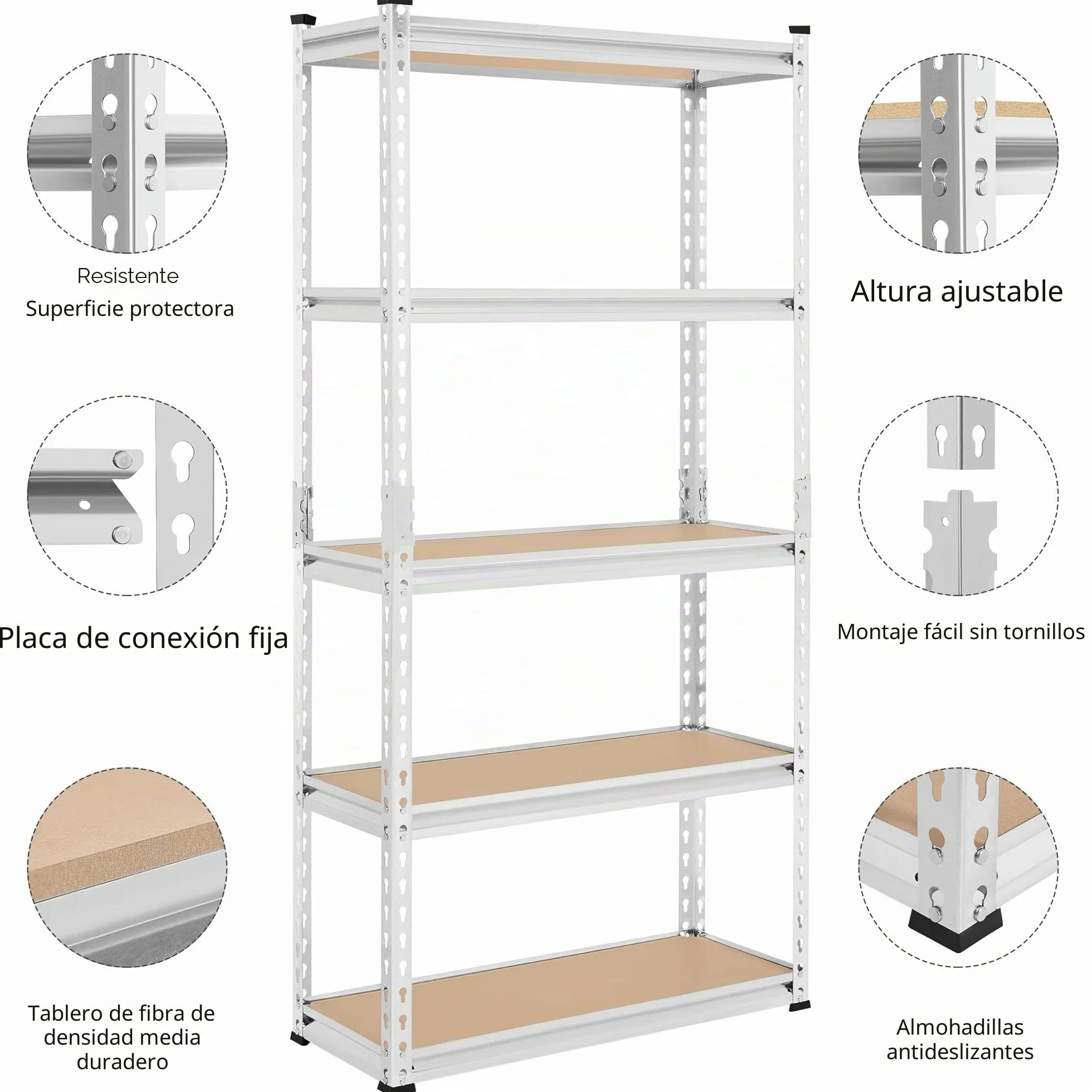 Yaheetech Estanteria Almacenaje de 5 Niveles Estantería Metalica Galvanizada para Hogar, Trastero, Garaje,5 Baldas Ajustables 75 x 30 x 153 cm