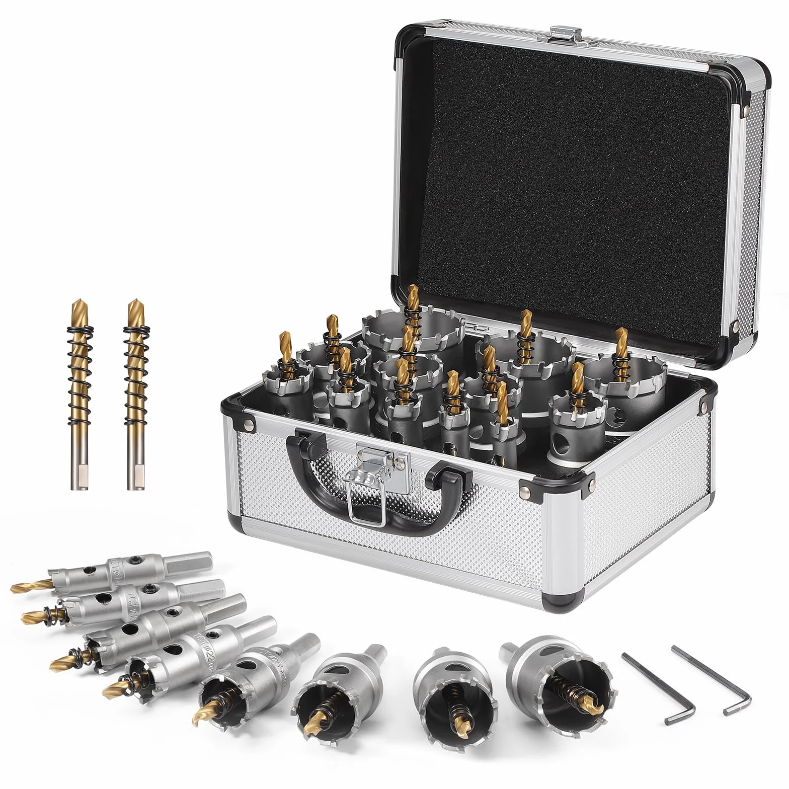 Gueenky 12 Piezas Sierra de Corona para Metal, 14-54mm TCT Broca de Sierra de Agujero con Brocas de Centrar, Sierra Perforadora para Taladro para Acero Inoxidable Madera Aleación de Hierro