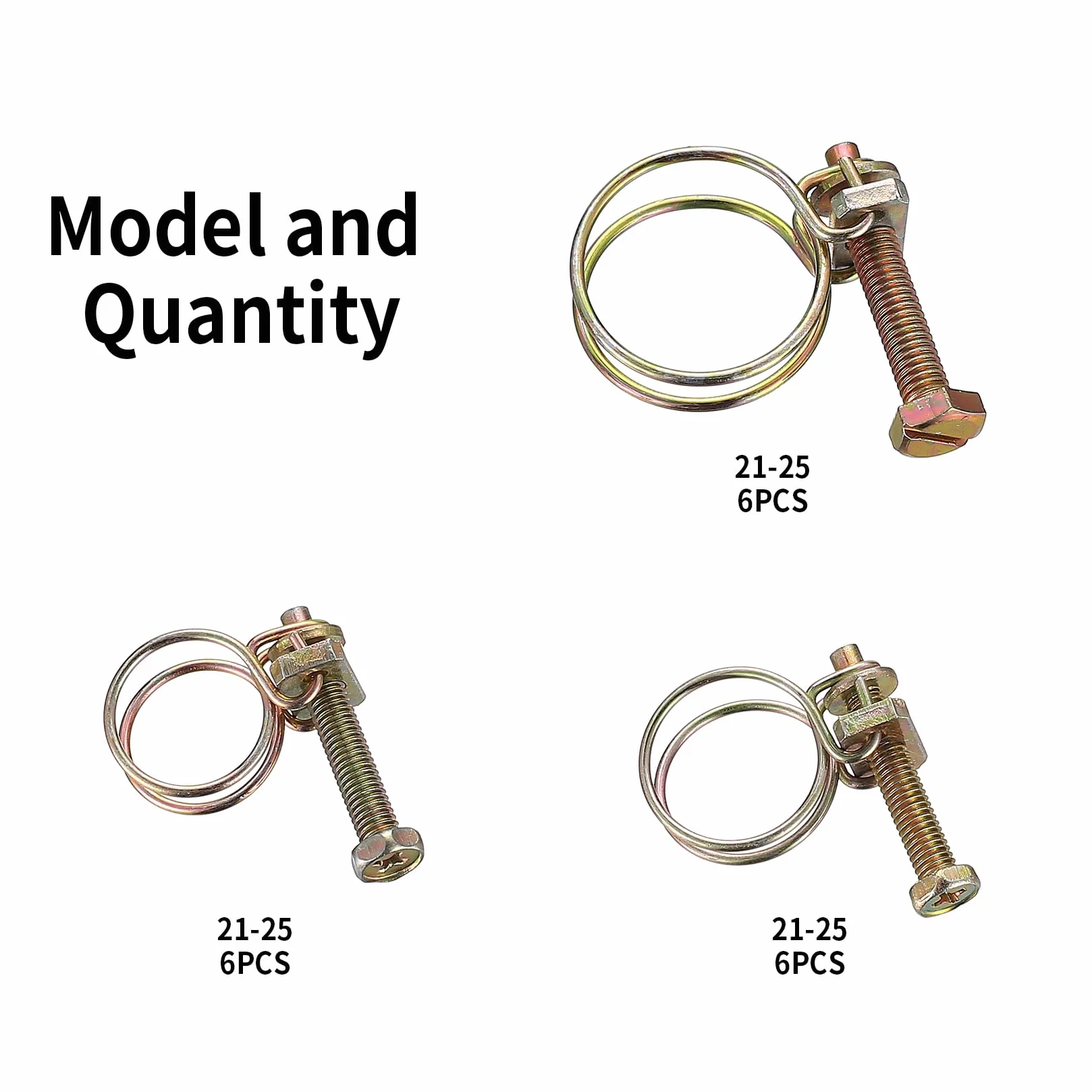 25 Pcs Abrazaderas de Manguera de Alambre Doble, Clips de Manguera de Doble Alambre Ajustable, Clip de Tubo, Abrazadera Metalica para Tubos Tubería de Plomería, 13-16 mm 16-10 mm 21-25 mm