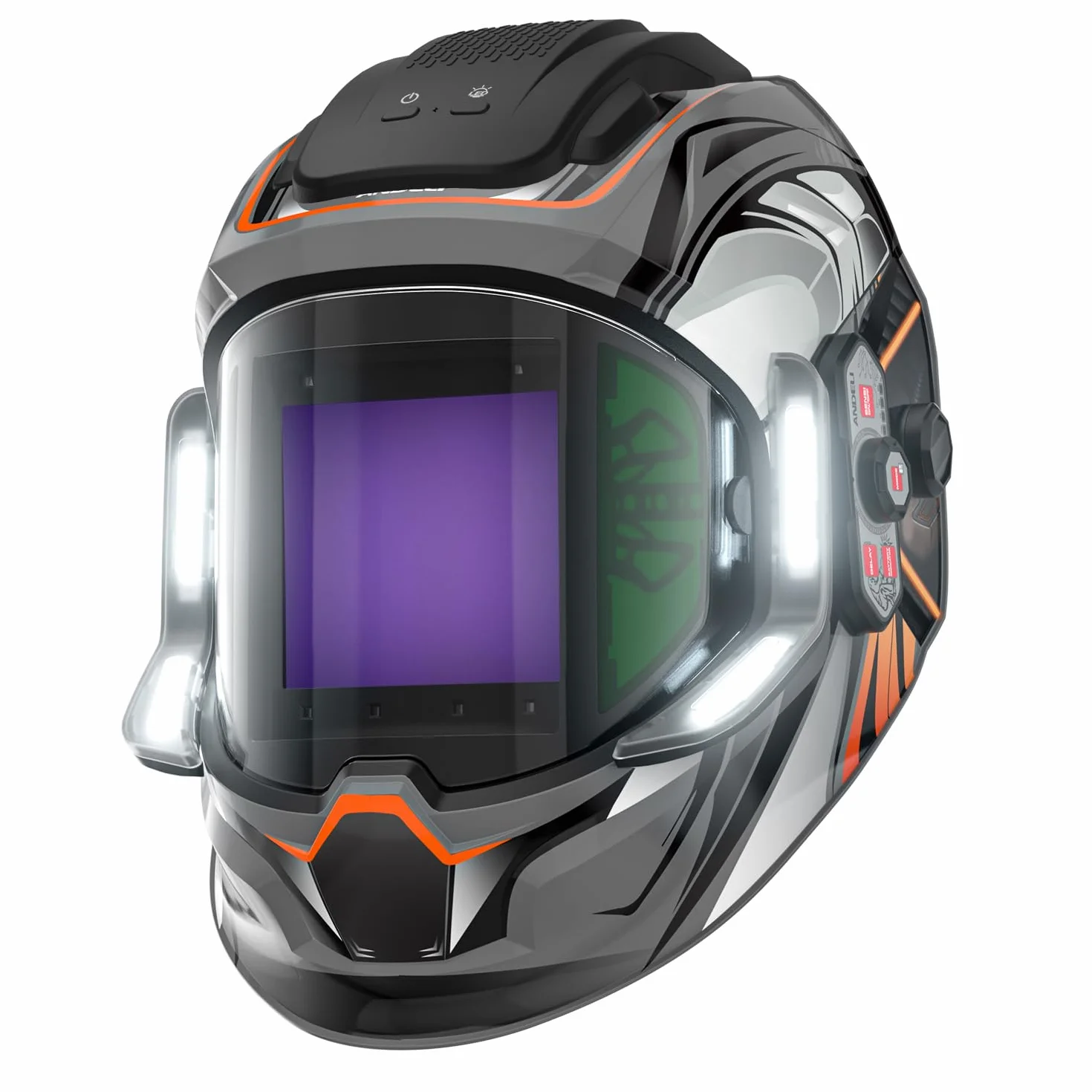 ANDELI Casco de Soldadura Automático con 4 LED True Color – Visión Panorámica 180° 9,5x9,1cm + Ventanas Laterales, 6 Sensores, 1/30000s, 2400mAh USB-C, Tonos 4/5-9/9-13, para TIG/MIG/MMA/Corte/Lijado