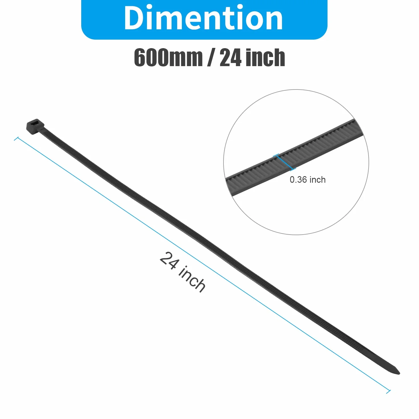 XINGO 100 bridas negras resistentes, 600 mm x 9 mm de largo con 80 kg de resistencia a la tracción ultra fuerte, grandes bridas resistentes a los rayos UV extra largas para uso en exteriores