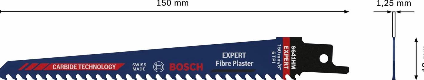 Bosch Professional 1x Hoja de sierra sable Expert ‘Fiber Plaster’ S 641 HM (para Tableros de fibrocemento, Longitud 150 mm, accesorios Sierra sable)