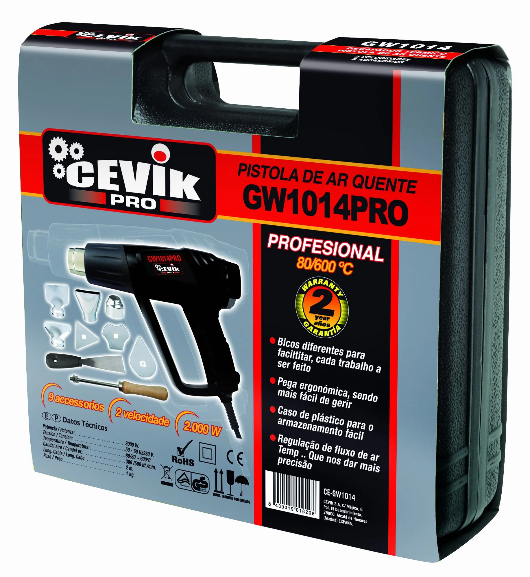 Cevik CE-GW1014 PRO - Decapador 2000 W. 2 Velocidades regulables. 9 Accesorios