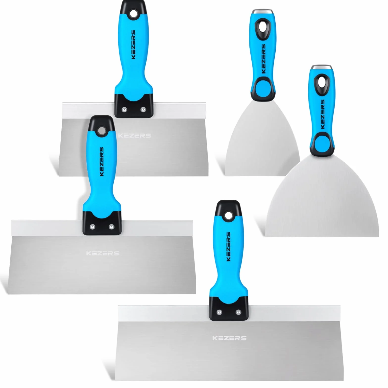 KEZERS Kit de Herramientas Manuales para Paneles de Yeso, 5 Cuchillos de Acero Inoxidable Con Extremo de Martillo de Metal, Incluye Cuchillo de Masilla y Cinta