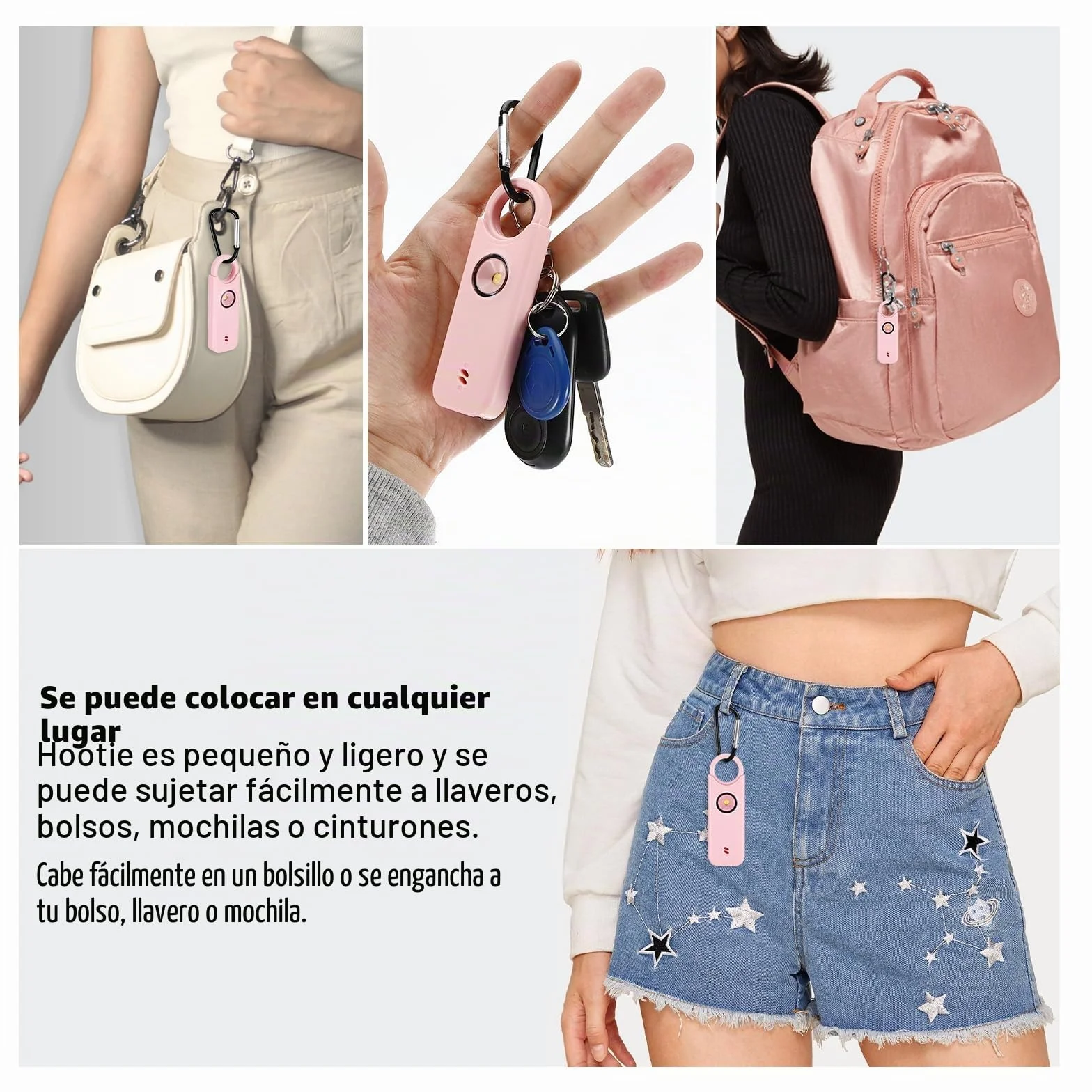 Sprifityy Alarma Personal, Alarma De Bolsillo para Mujer, con Sirena de 130 dB y luz de Señalización LED, Llavero Recargable USB Tipo-C para Mujeres, Niños/Mujeres/Ancianos (Rosa)