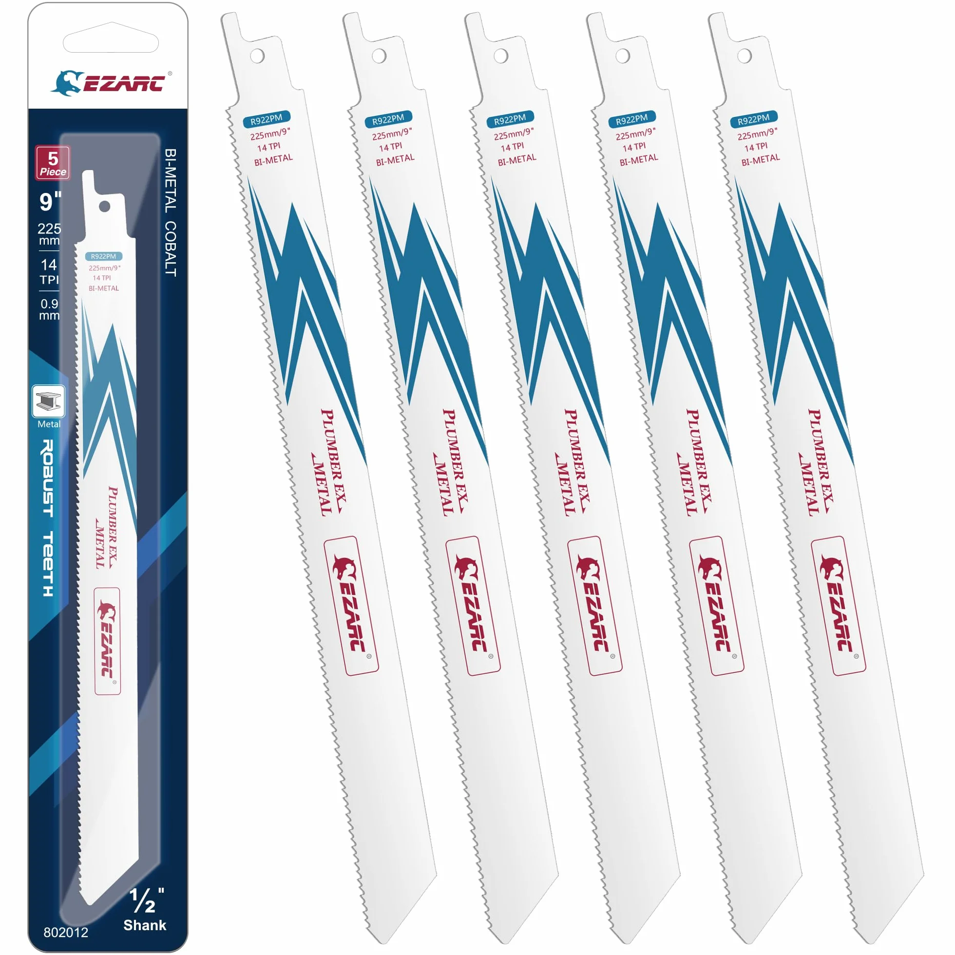 EZARC Hojas de sierra sable Bimetálica Cobalt R922PM 225mm 14TPI para Cortar Metales 5 piezas
