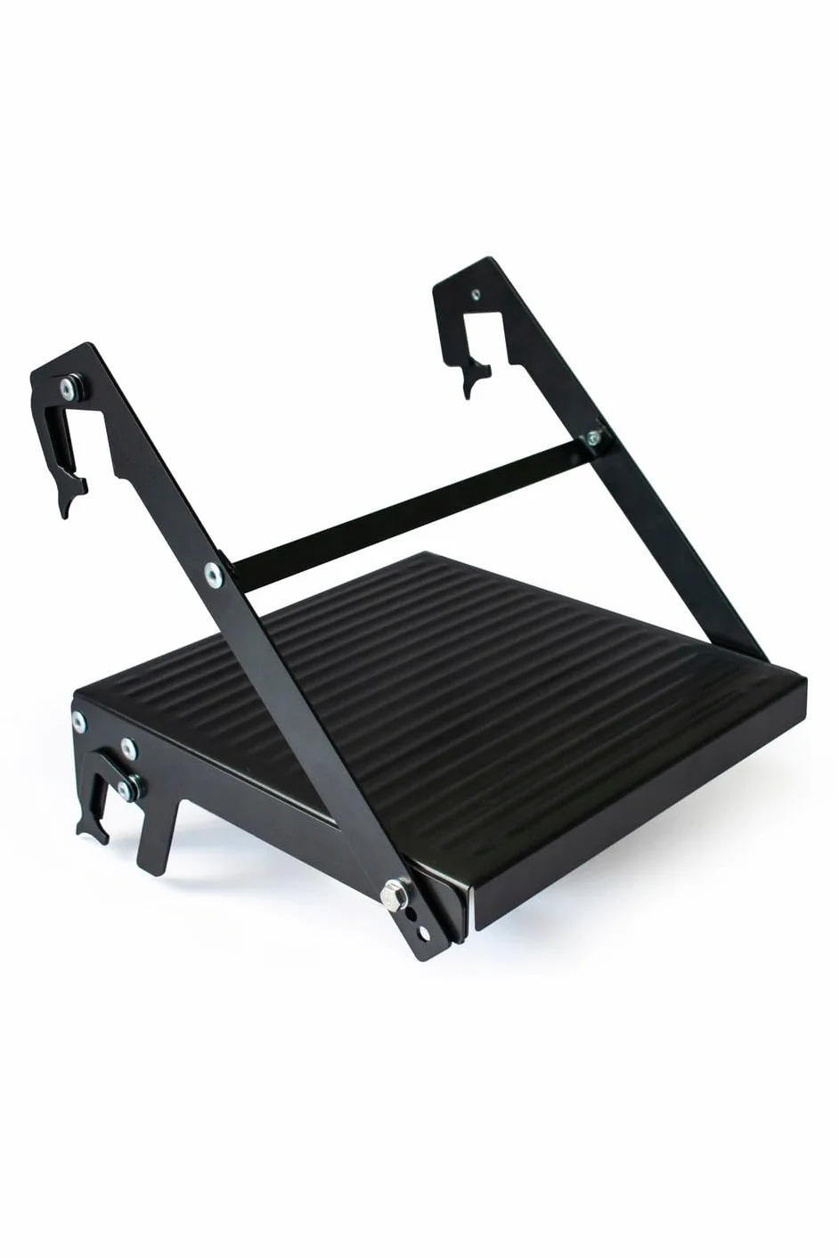 DRABEST - Plataforma Universal de Acero para escaleras con Revestimiento Antideslizante y Sistema de Seguridad - Peldaño de Trabajo/Bandeja portaherramientas - Capacidad de Carga 150 kg