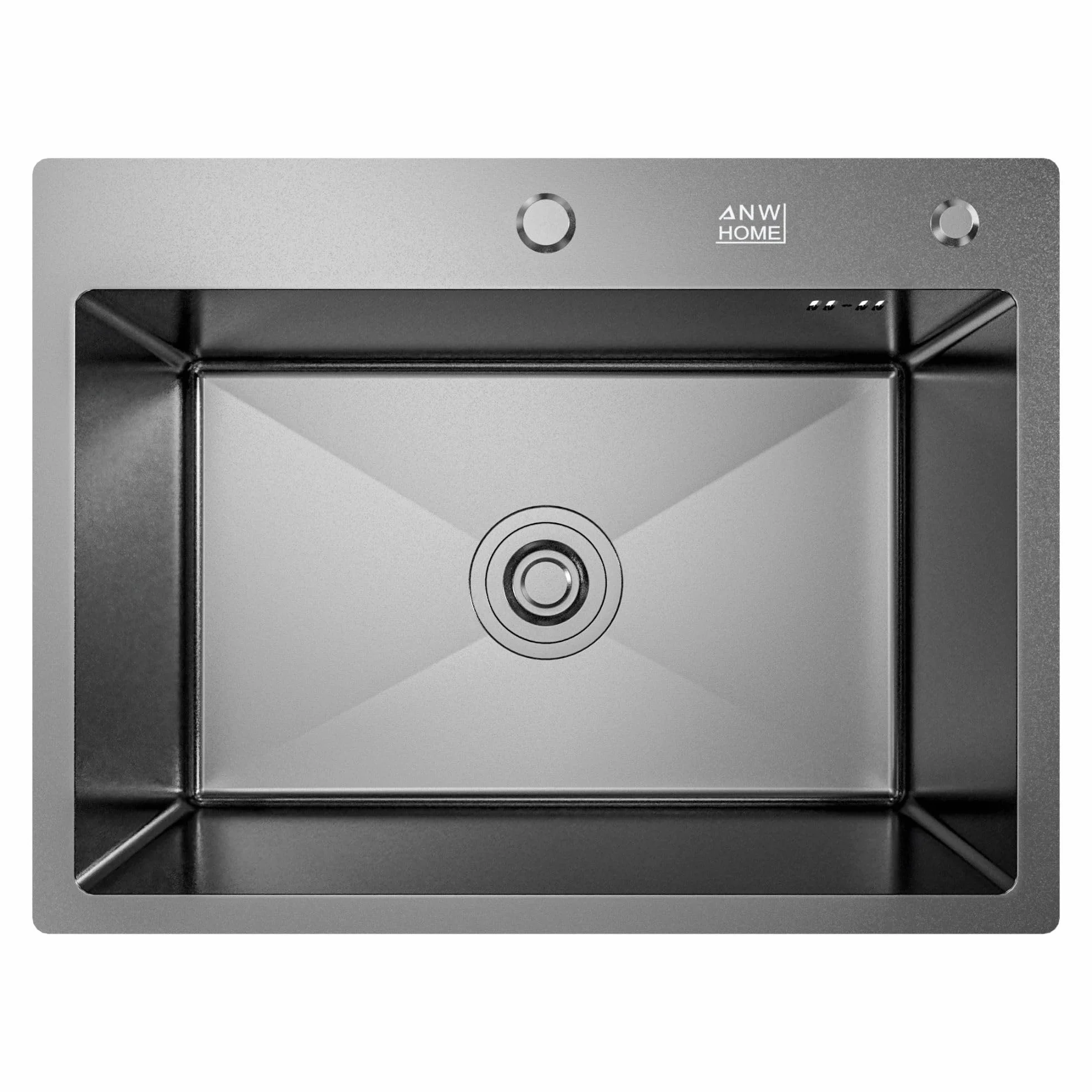 ANW HOME Fregadero Cocina 1 Seno, Acero Inoxidable 60x45 cm, Fregadero sobre Encimera Grafito PVD con Superficie Nano, Grosor 3,0+1 mm, con Sifón Dosificador de Jabón y Cesta
