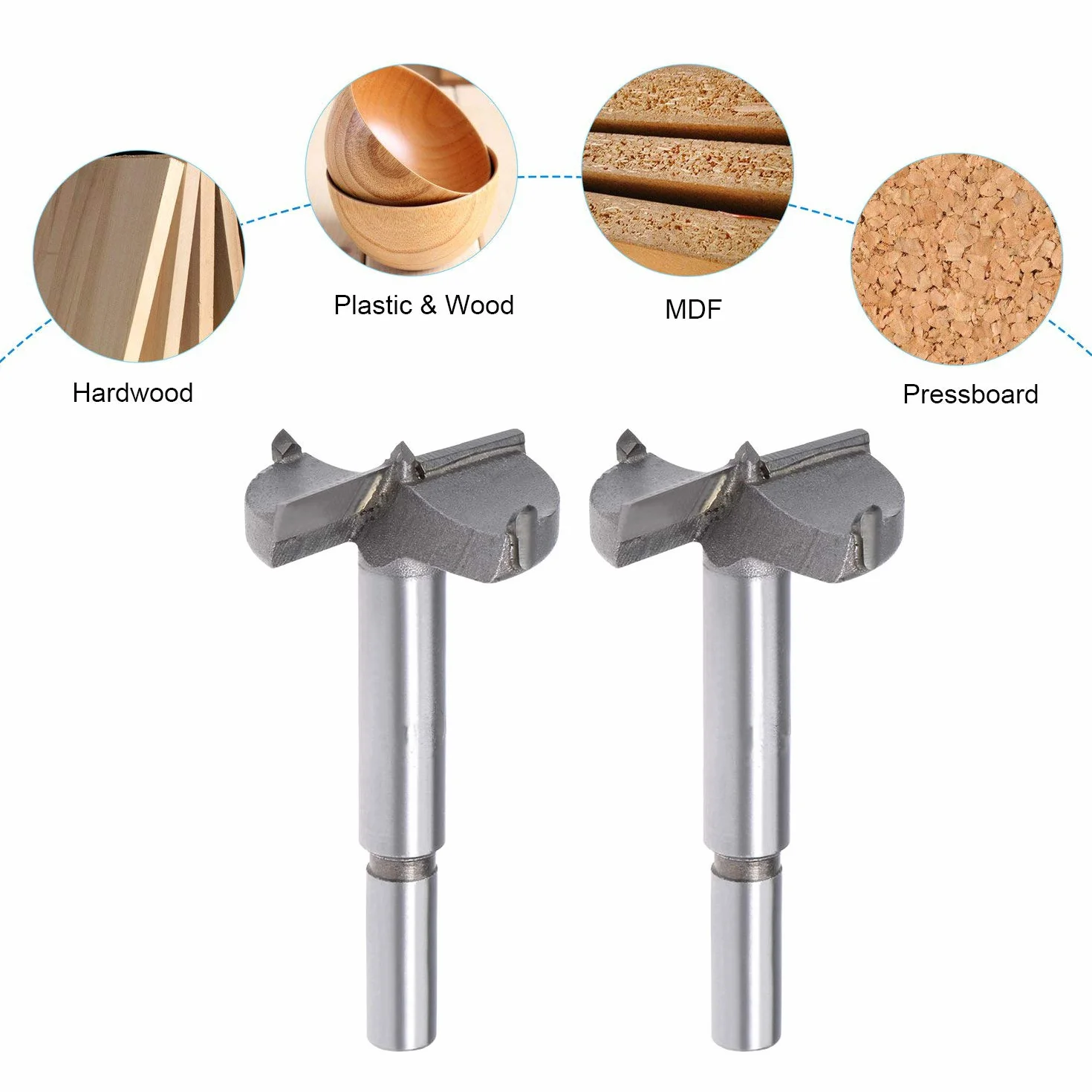 ASNOMY Talla grande Brocas Forstner Set - (40/45/50/60/70 mm) Juego de 5 Brocas Set de Acero al Tungsteno Fresadora Herramienta para taladro, para madera contrachapada, plástico, Madera
