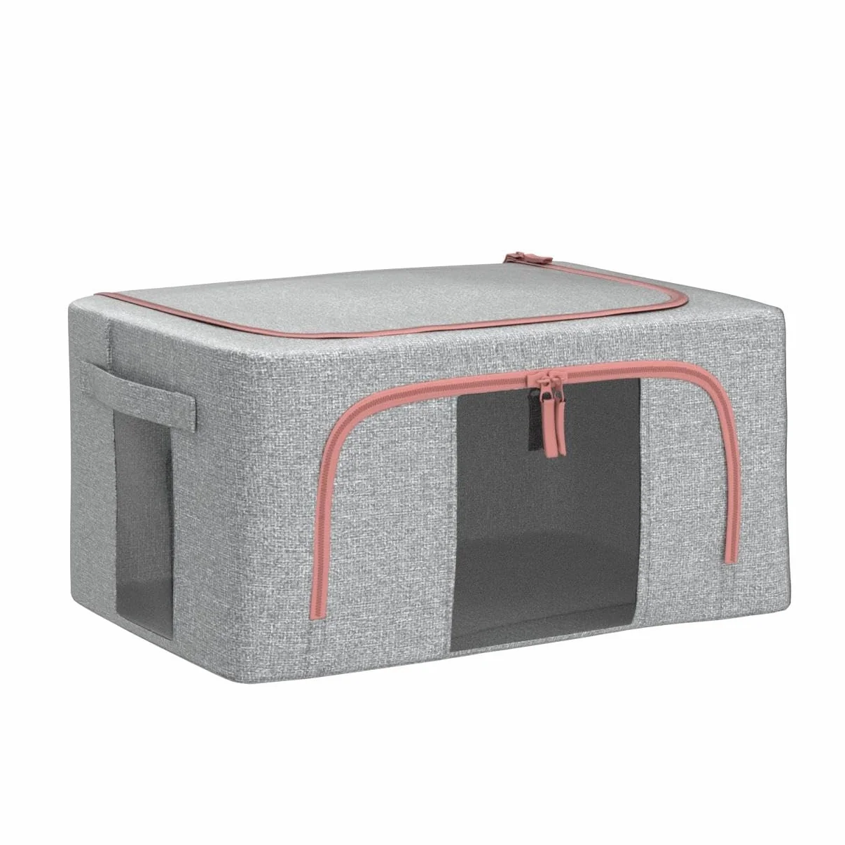 Cajas Almacenaje Ropa 2 Piezas, Organizador Armario Plegable con Ventana Transparente, Soporte Metal, Gris 22L