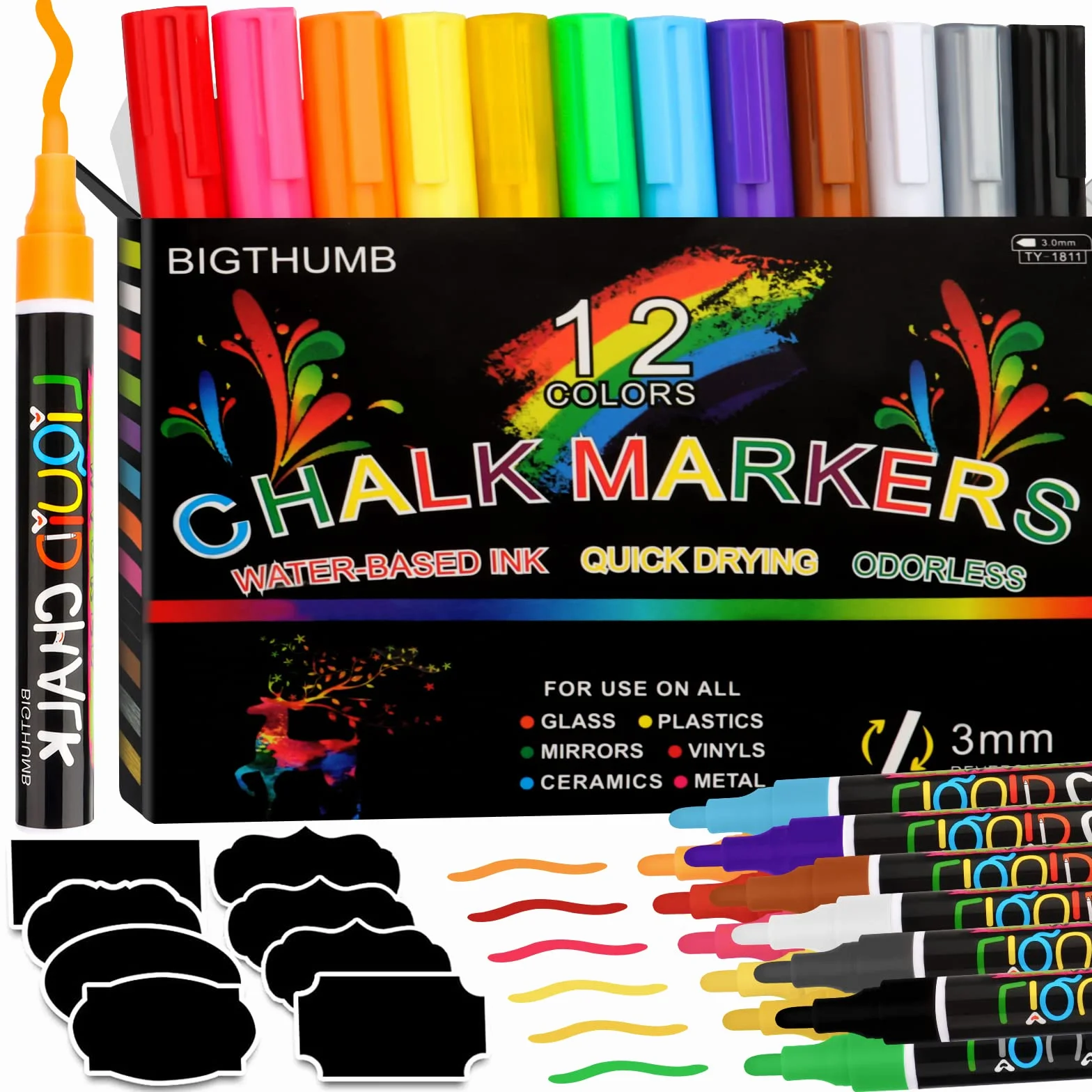 Talifoca Rotuladores de Tiza Líquida 12 Colores 6mm Punta Reversible Marcadores para Pizarras