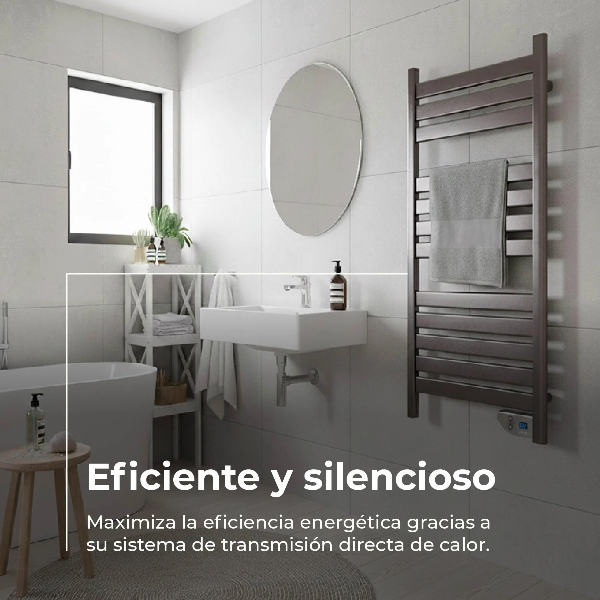 EVVO Toallero Eléctrico C500 Acero, 450W, hasta 8 m2, Bajo Consumo, Silencioso, Seguridad Sobrecalentamiento, Incluye Kit de Instalación, Antisalpicaduras, Temporizador 2 Horas (Acero)