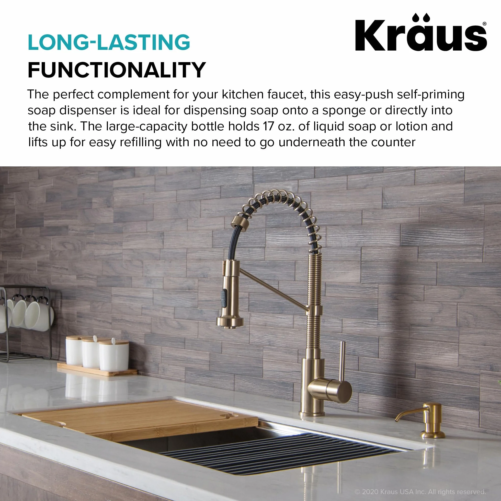 Kraus KSD-53BB Dispensador de jabón y loción para Cocina, latón Cepillado