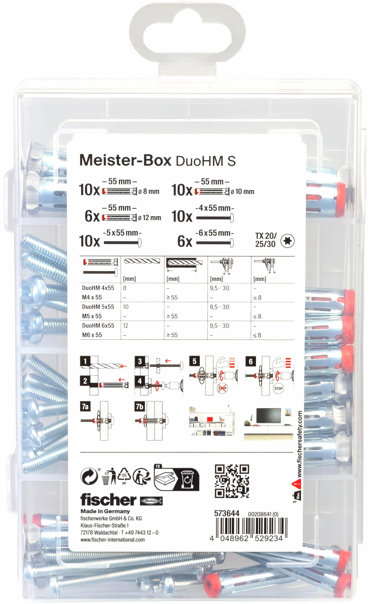 fischer Meisterbox DuoHM | Maletin de Taco Metálico para Paneles Huecos con Tornillo TX 4x55, 5x55, 6x55 | Anclaje de Alta Carga Compatible con Placas de Yeso PLADUR®, Yeso, Contrachapado (52 uds)