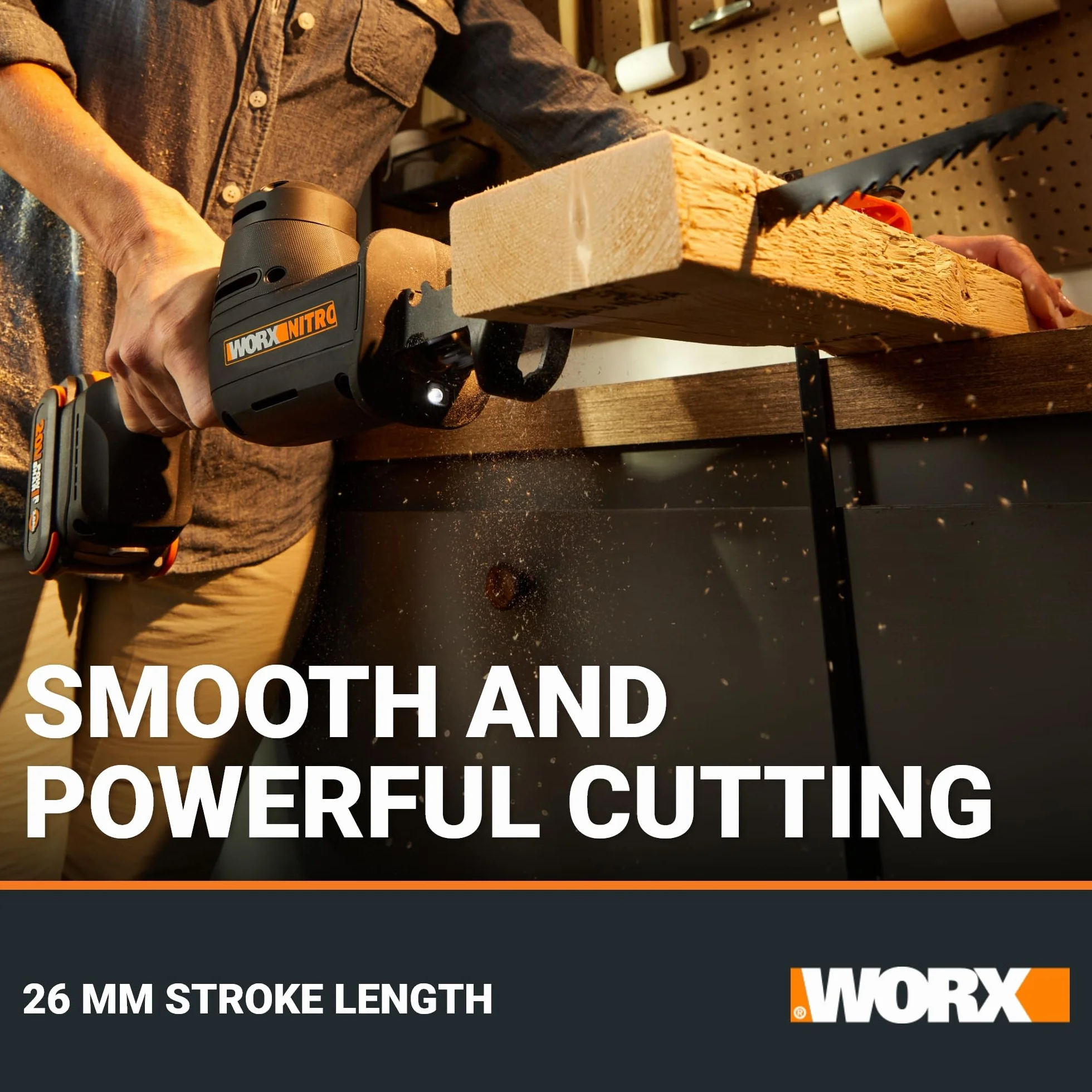 WORX | Sierra sable compacta WX501.9, 20V, Power Share, insercción universal, sin batería ni cargador