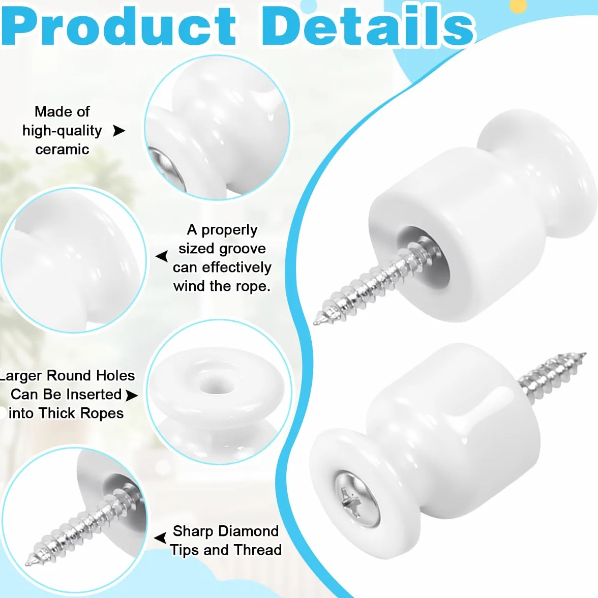 20PCS Aisladores de Porcelana para Cable Trenzado Ø19 mm, Abrazadera Cable Porcelana, Aisladores de Ceramica Blanco, Aislante dePorcelana con Tornillos y Tacos para Seguridad deCable Eléctrico