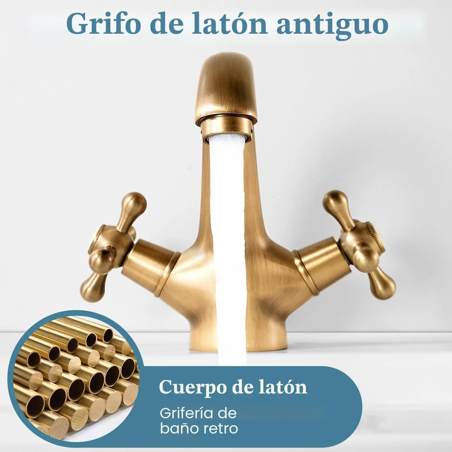Grifo Mezclador de Lavabo Grifos de Lavabo de Baño Grifos de Lavabo con Cabeza Cruzada de Latón