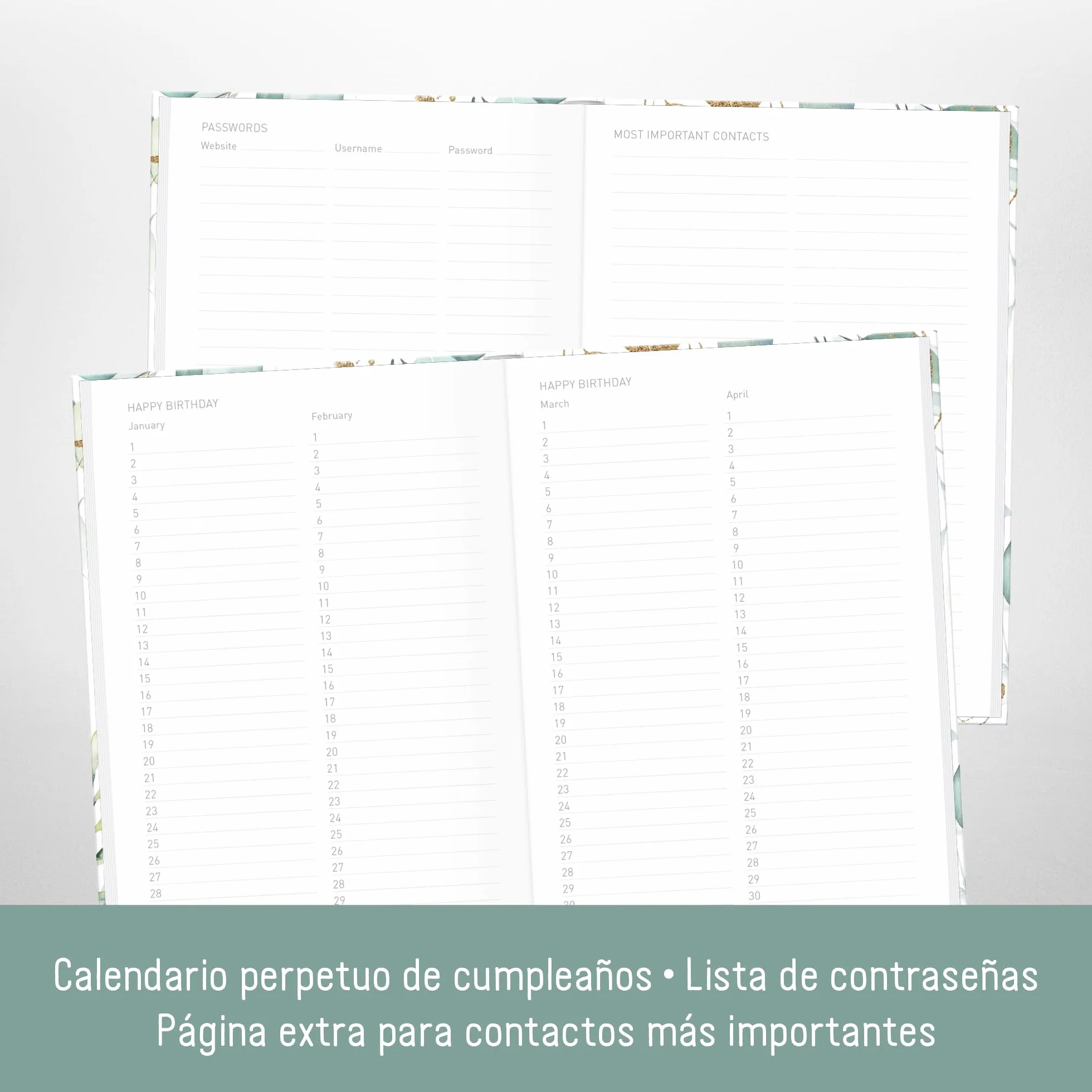 paper&you® Agenda A5 con índice A-Z [Hoja de oro] para contactos, cumpleaños y contraseñas - sostenible & respetuosa con el clima