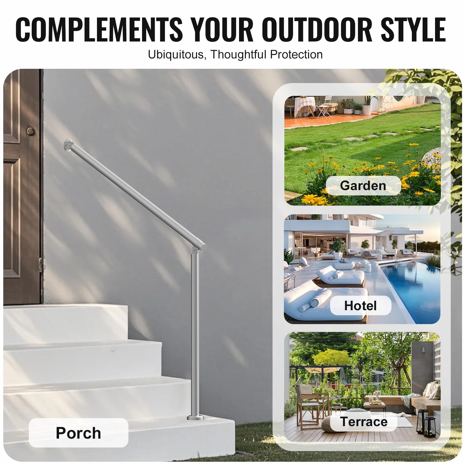 VEVOR Barandilla de Escalera 100 cm Pasamanos de Escalera para Escalones Exteriores de Acero Inoxidable Montaje en Pared y Suelo con Kit de Instalación para Personas Mayores, Porche, Terraza, Plata