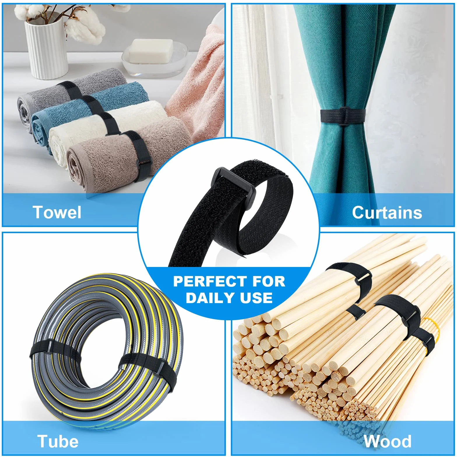 Ainiv Bridas Reutilizables de 10m con 50 Hebillas, 1 Rollo Bridas para Cables, Sujeta Cables Correas Corte Libre, Gancho y Bucle Organizador Cables Multiusos para Oficina, Hogar (10m x 2cm, Negro)