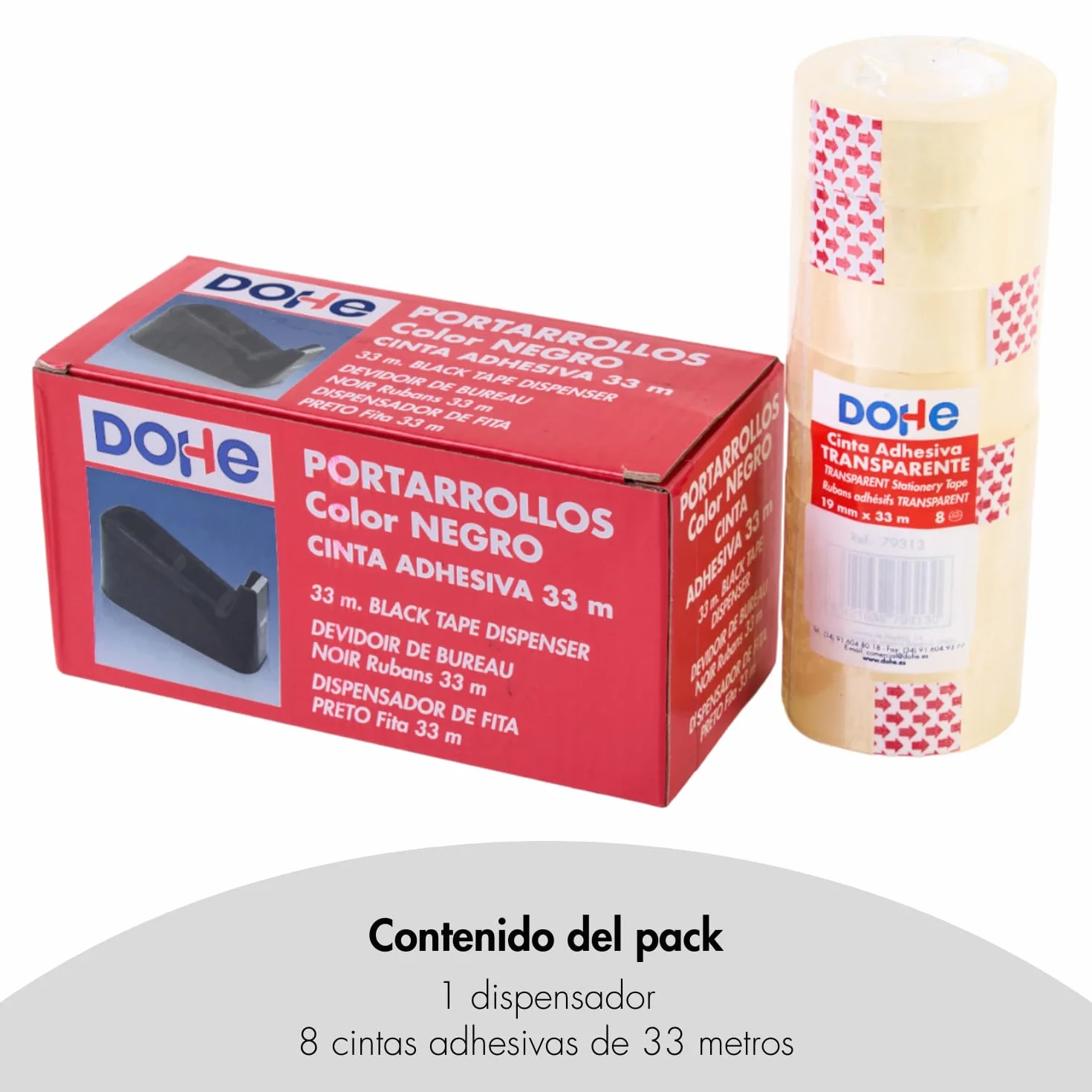 Dohe Dispensador de Cinta Adhesiva 8 Cintas 19 mm x 33 m Negro