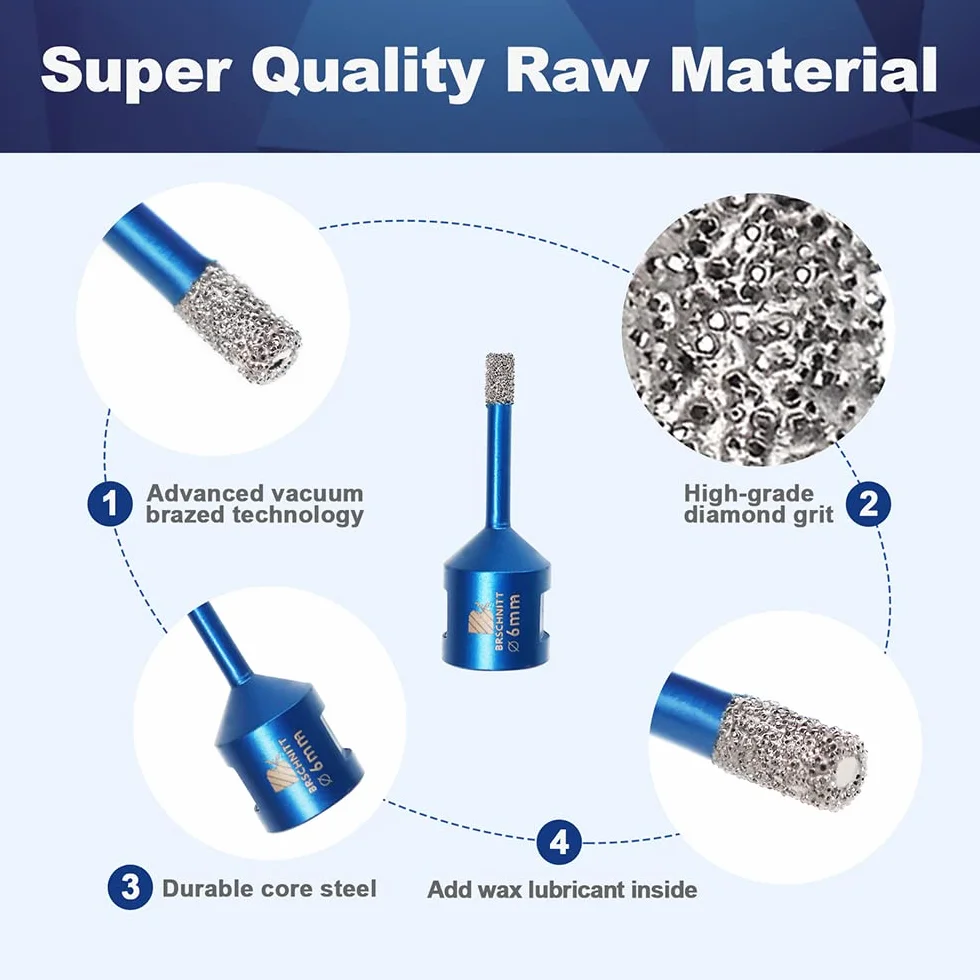 Broca de Diamante 6MM - BRSCHNITT Vacío Soldadura para gres Porcelánico Azulejo Cerámica Mármol Granito Taladrado, adecuado para amoladoras M14 angulares （5 Piezas）