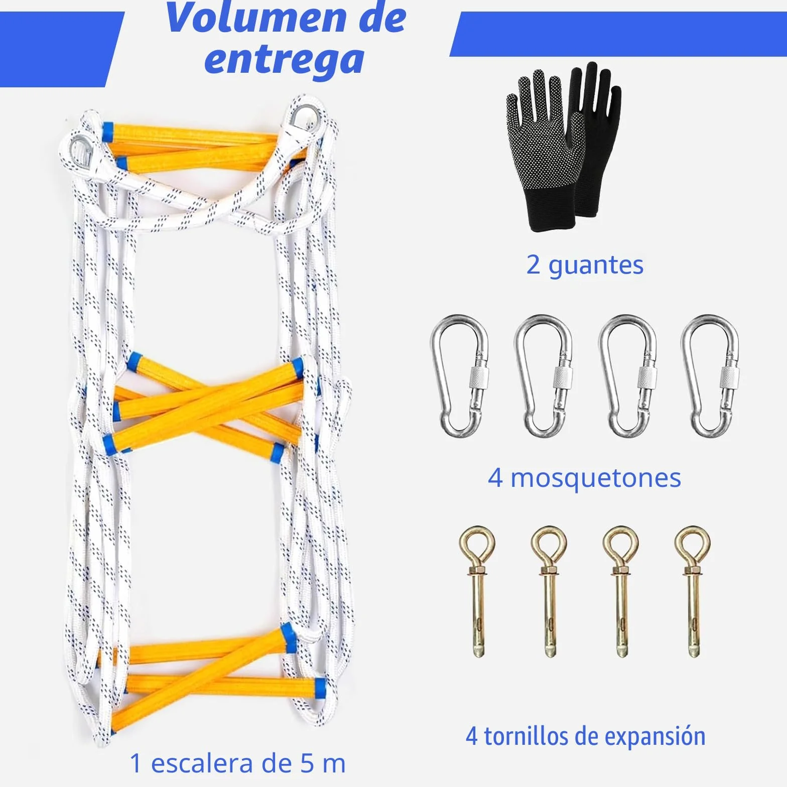 Escalera de cuerda de escape de incendios, cuerda de rescate portátil de seguridad de emergencia, escalera de evacuación de nailon suave multiusos, para ventana de casa, balcón, barandilla, casa de